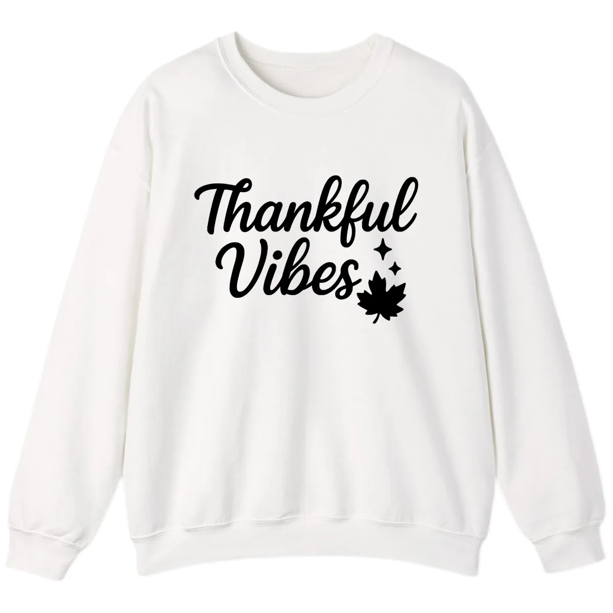 Thankful Vibes Fall Leaf Graphic Sweatshirt in White
