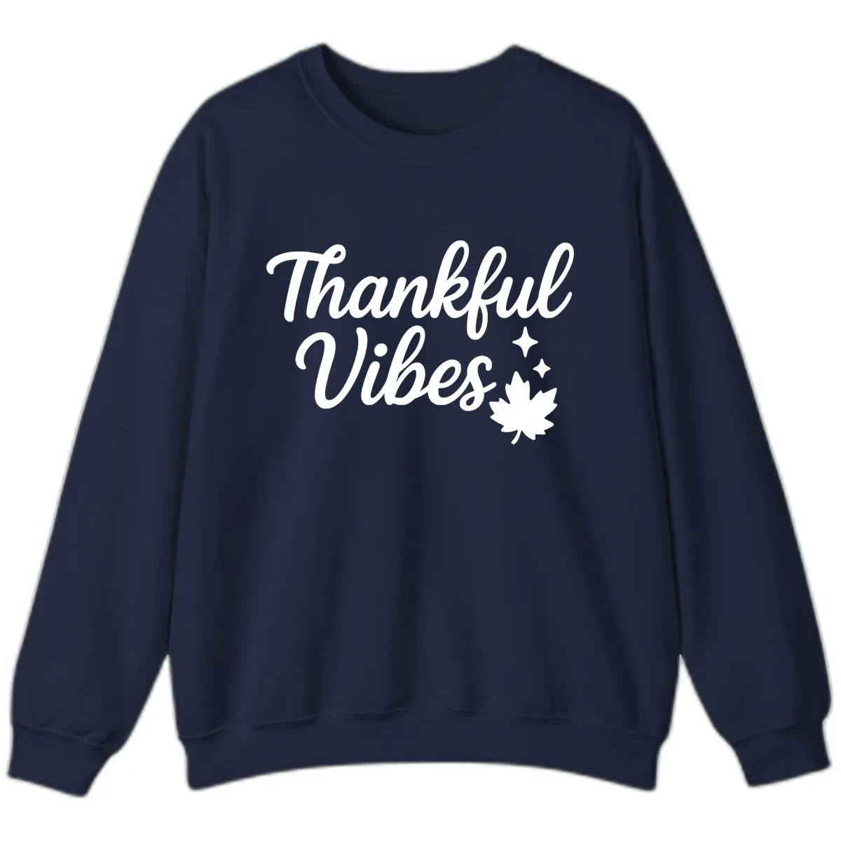 Thankful Vibes Fall Leaf Graphic Sweatshirt in Navy