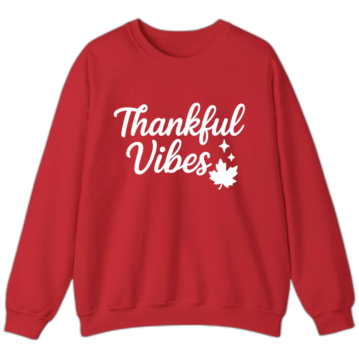 Thankful Vibes Fall Leaf Graphic Sweatshirt in Red