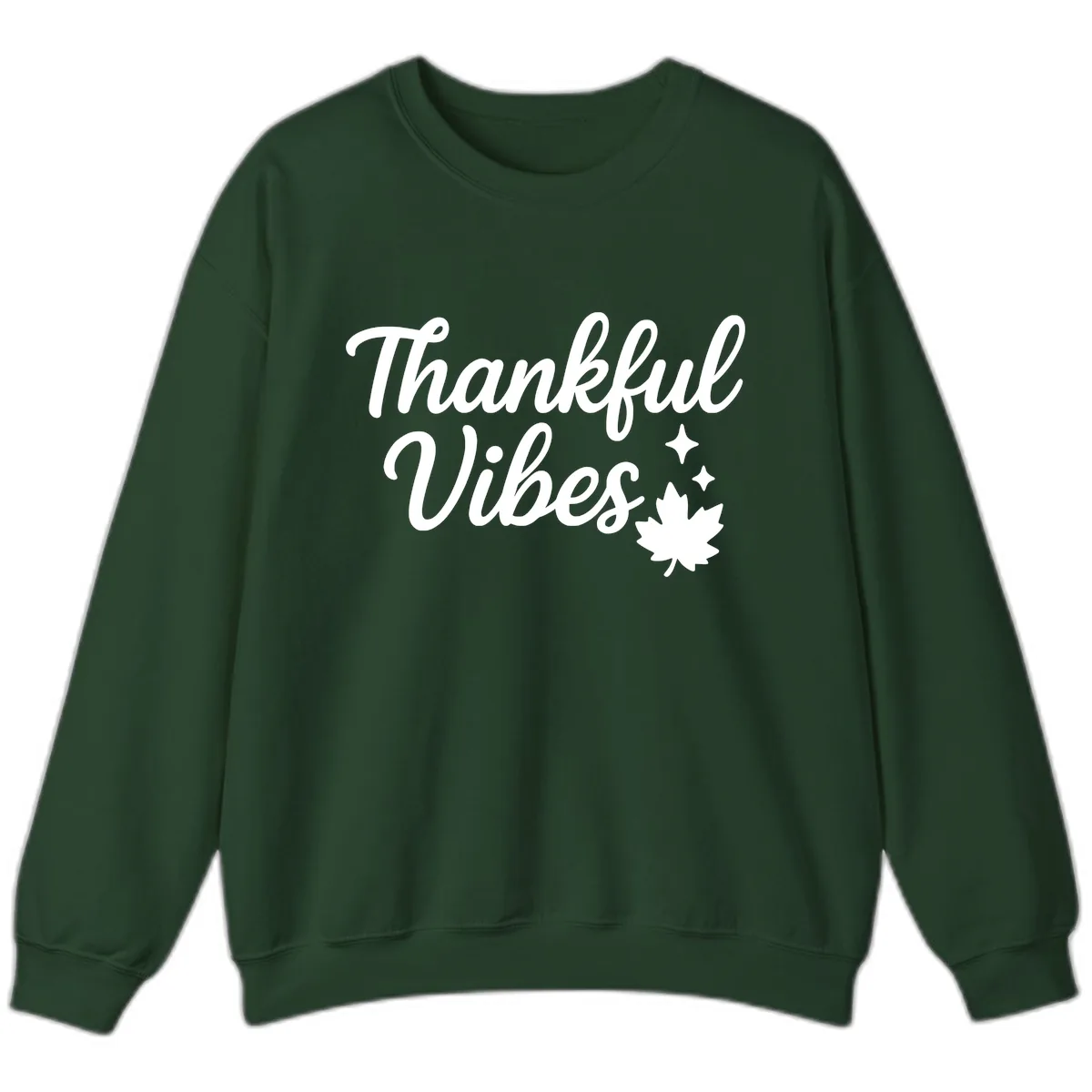 Thankful Vibes Fall Leaf Graphic Sweatshirt in Forest Green