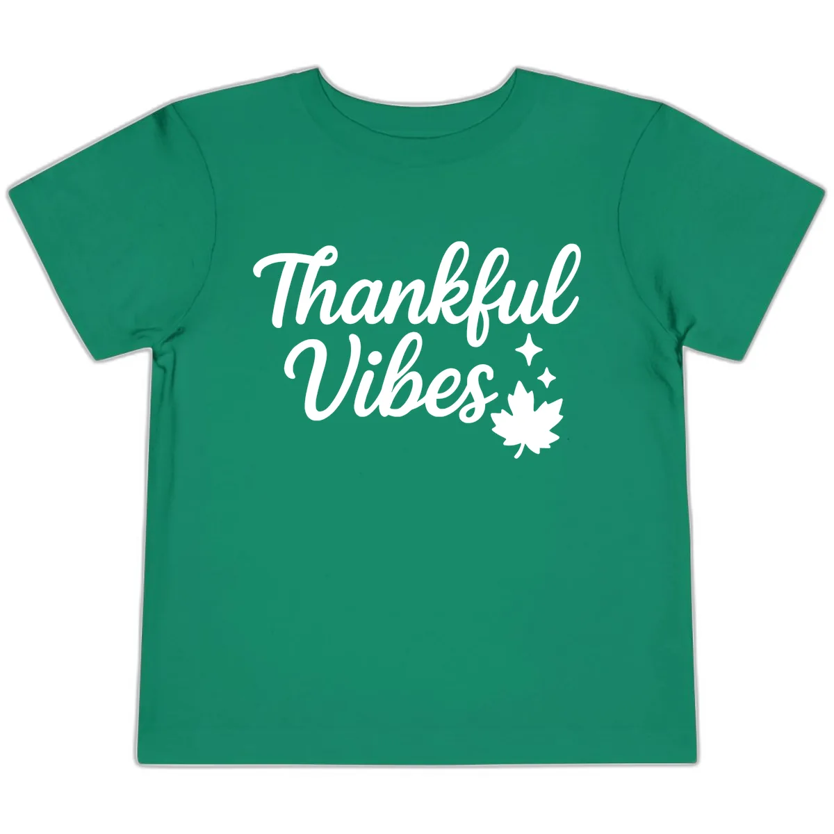 Thankful Vibes Fall Leaf Graphic Toddler T-Shirt in Kelly