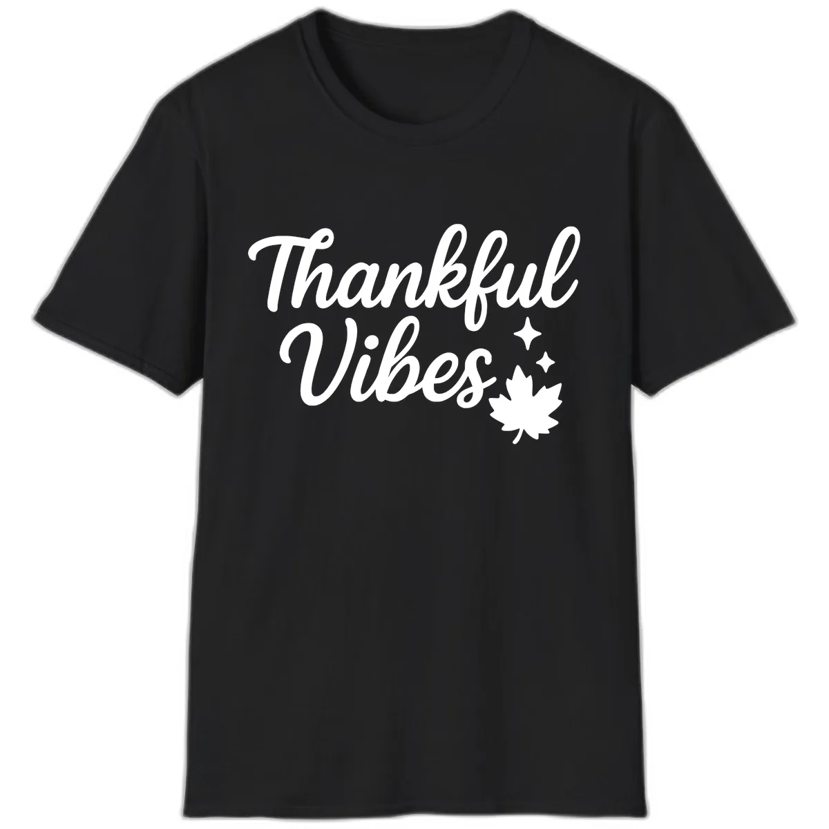 Thankful Vibes Fall Leaf Graphic T-Shirt in Black