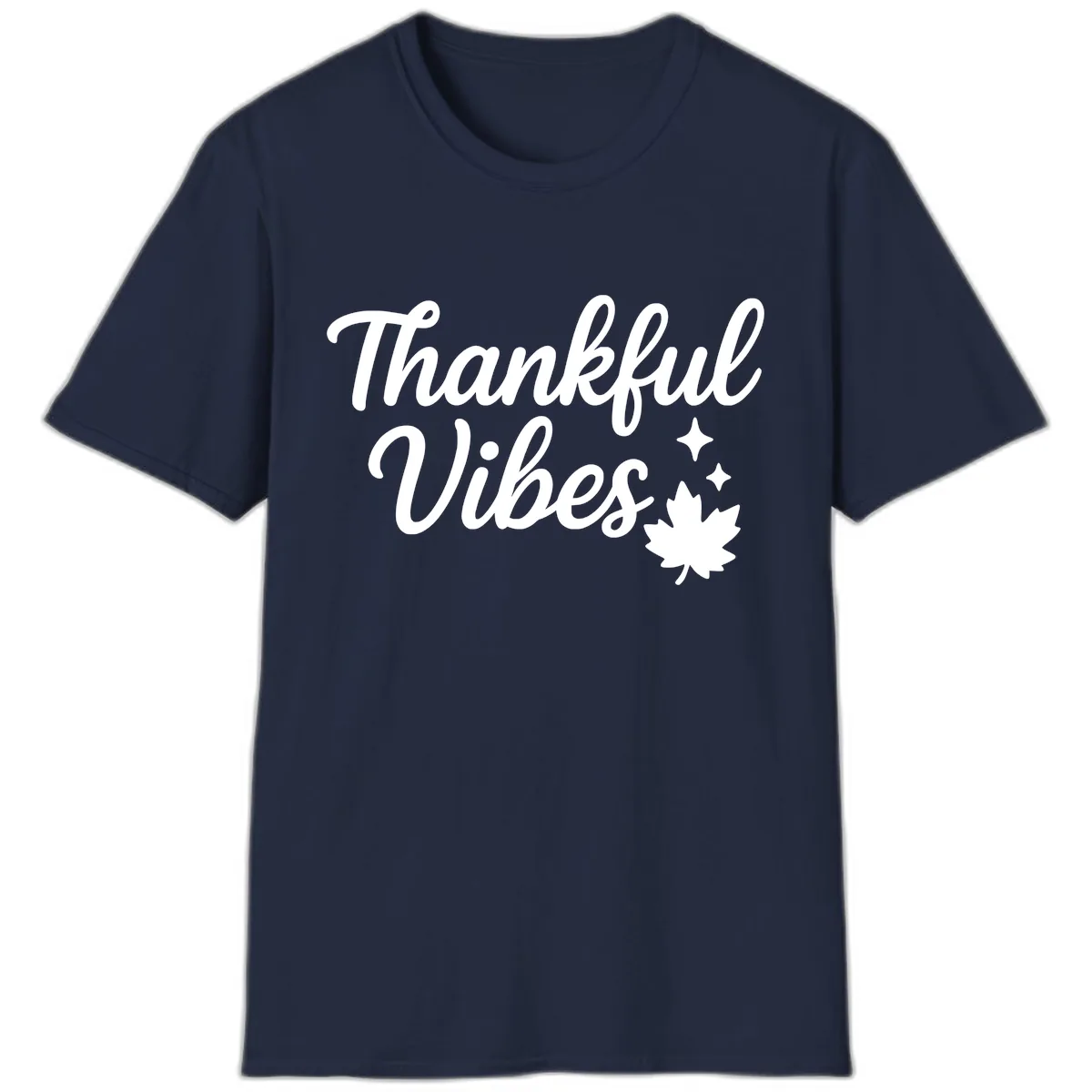 Thankful Vibes Fall Leaf Graphic T-Shirt in Navy