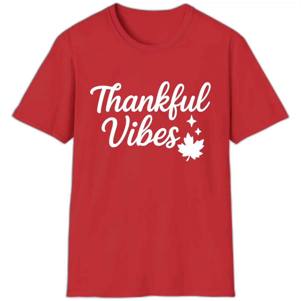 Thankful Vibes Fall Leaf Graphic T-Shirt in Red