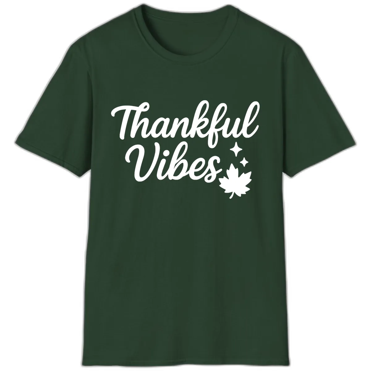 Thankful Vibes Fall Leaf Graphic T-Shirt in Forest Green