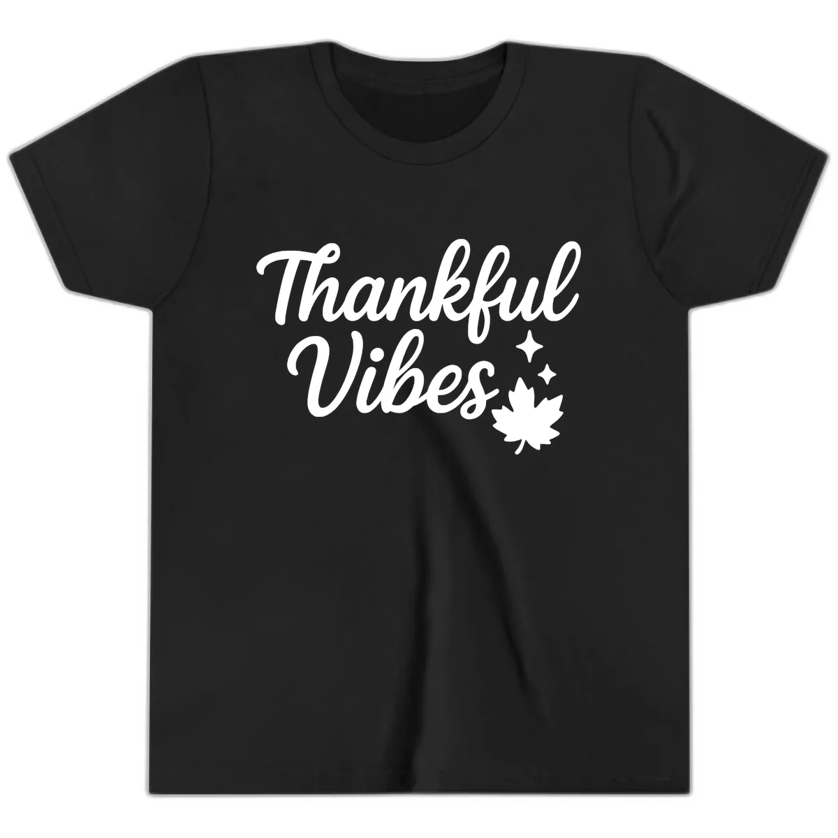 Thankful Vibes Fall Leaf Graphic Youth T-Shirt in Black