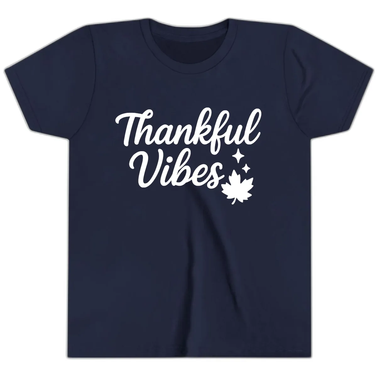 Thankful Vibes Fall Leaf Graphic Youth T-Shirt in Navy