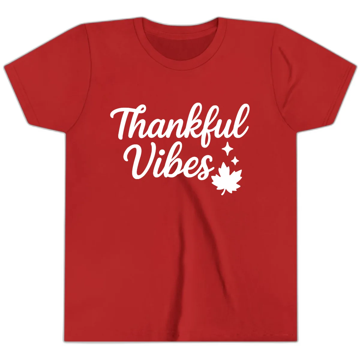 Thankful Vibes Fall Leaf Graphic Youth T-Shirt in Red