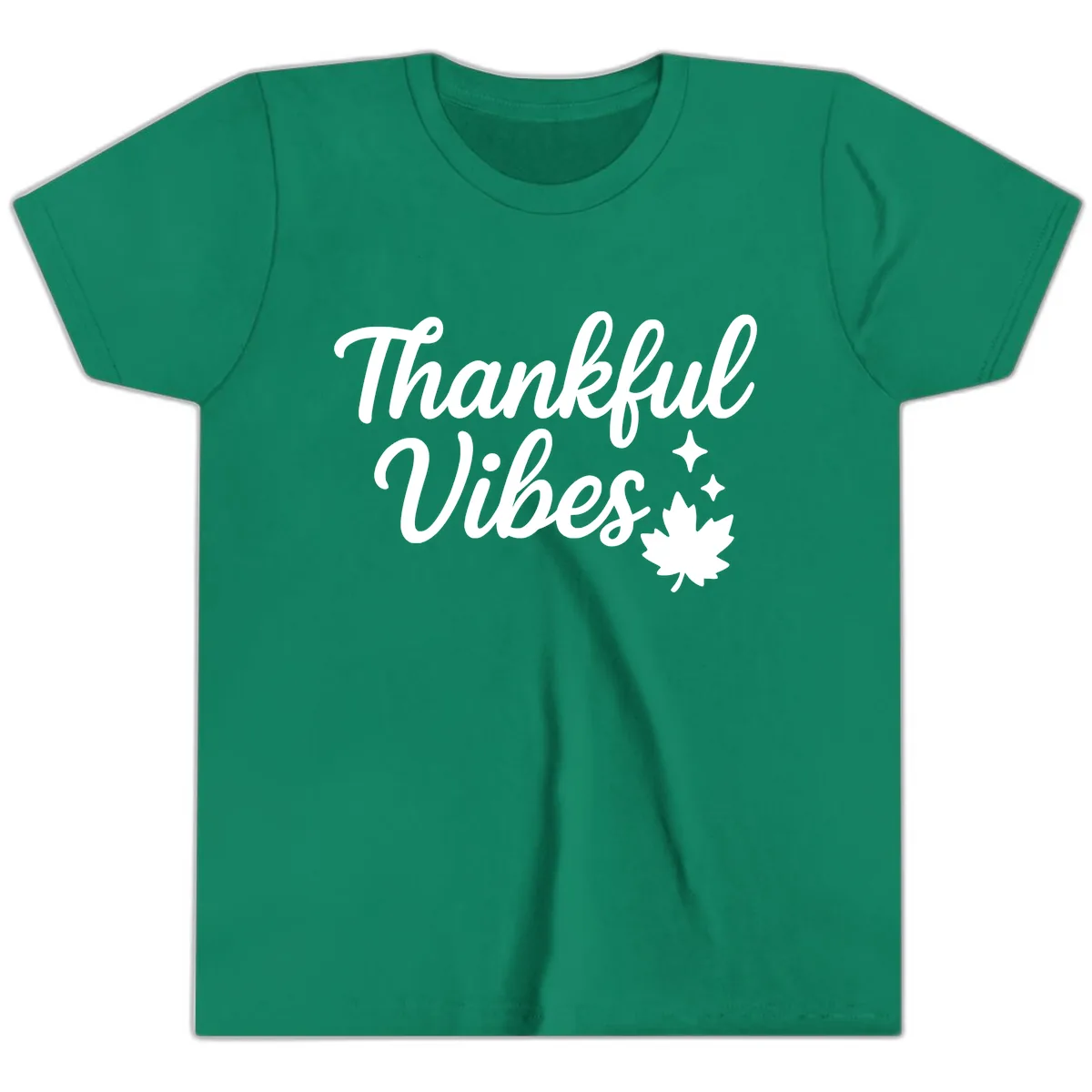 Thankful Vibes Fall Leaf Graphic Youth T-Shirt in Kelly
