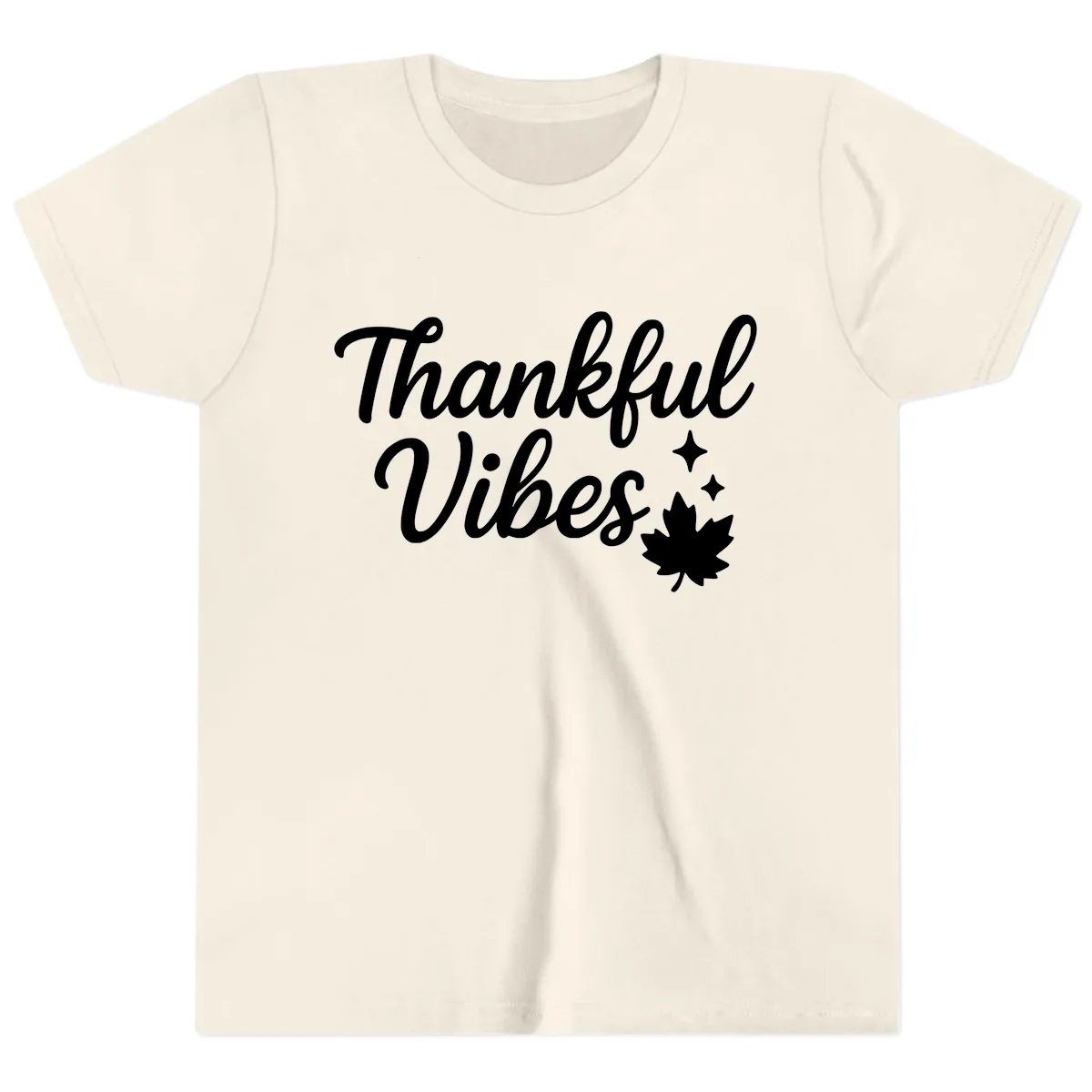 Thankful Vibes Fall Leaf Graphic Youth T-Shirt in Natural