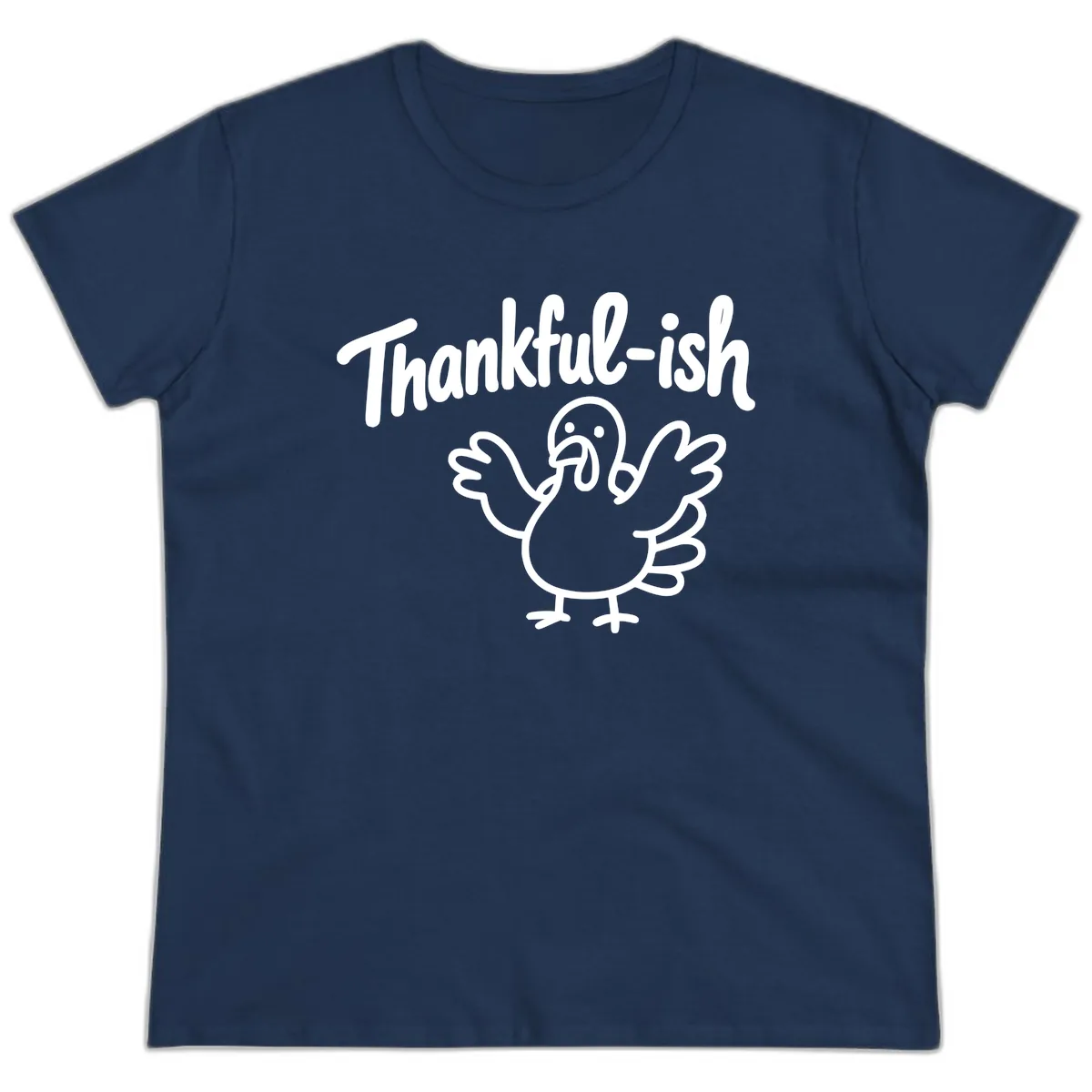 Thankful-ish Turkey Design Ladies Tee in Navy