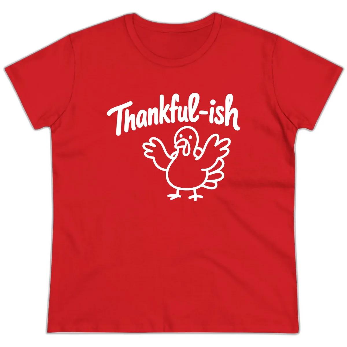 Thankful-ish Turkey Design Ladies Tee in Red