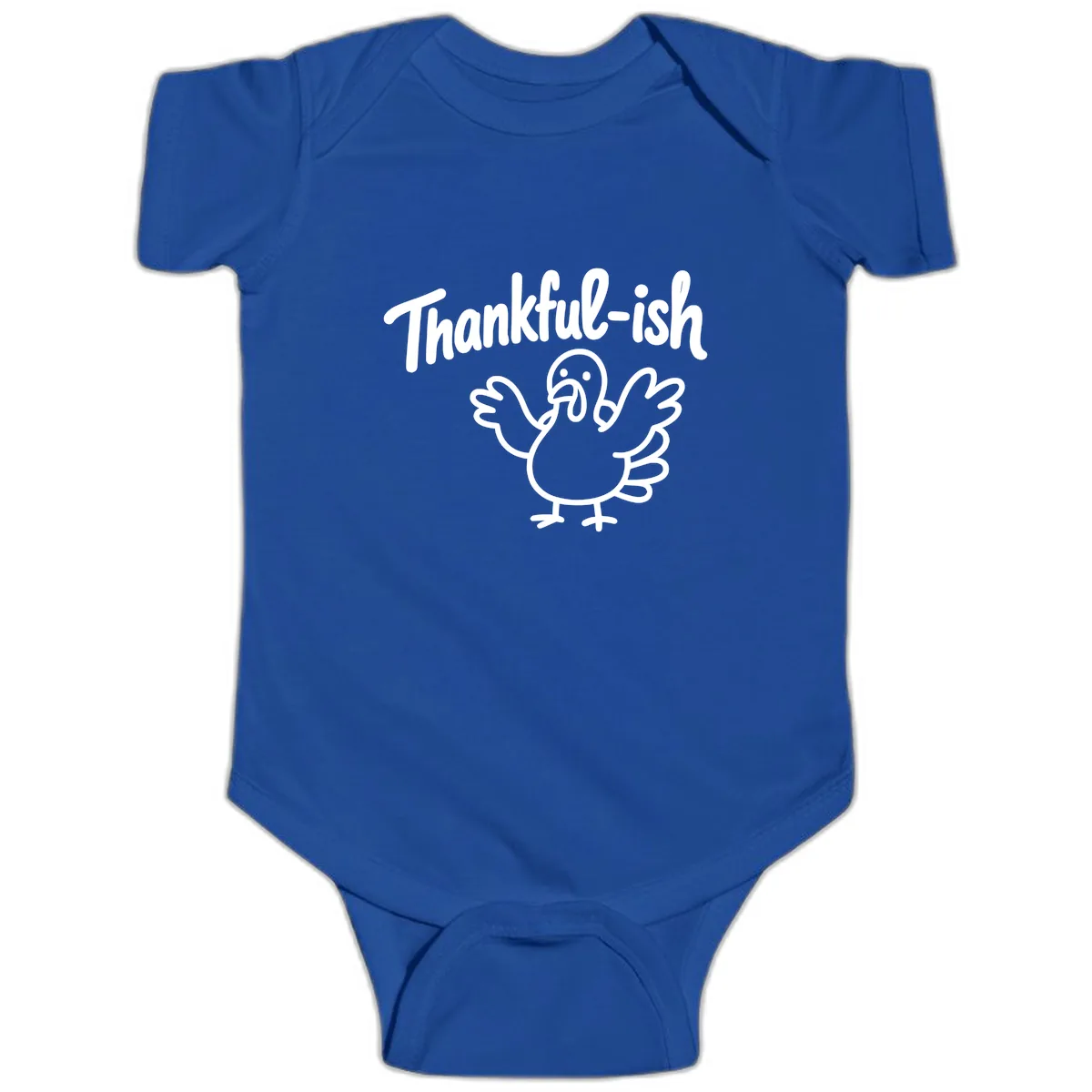 Thankful-ish Turkey Design Baby Onesie in Royal