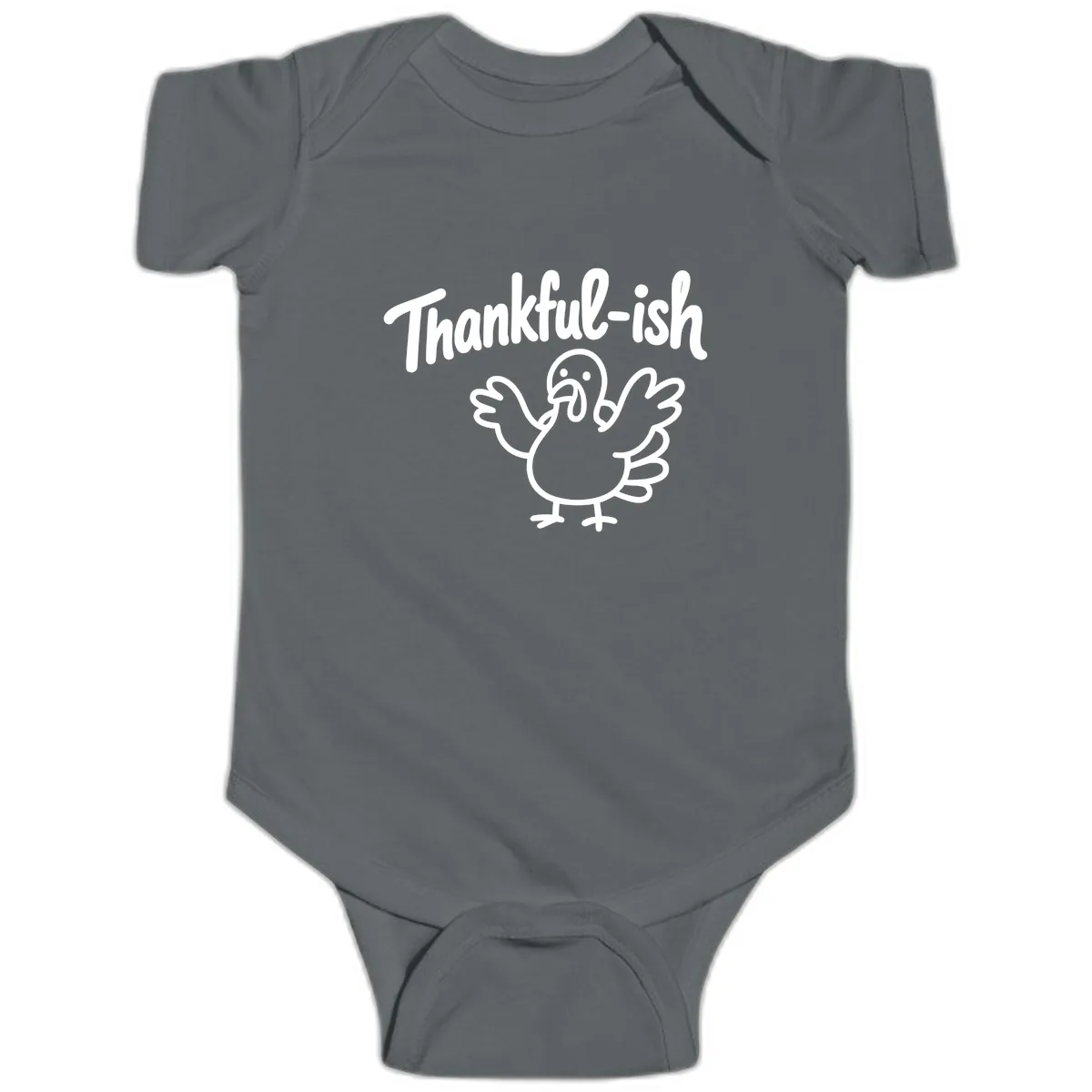 Thankful-ish Turkey Design Baby Onesie in Charcoal