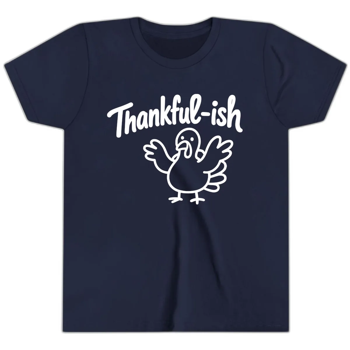 Thankful-ish Turkey Design Youth T-Shirt in Navy
