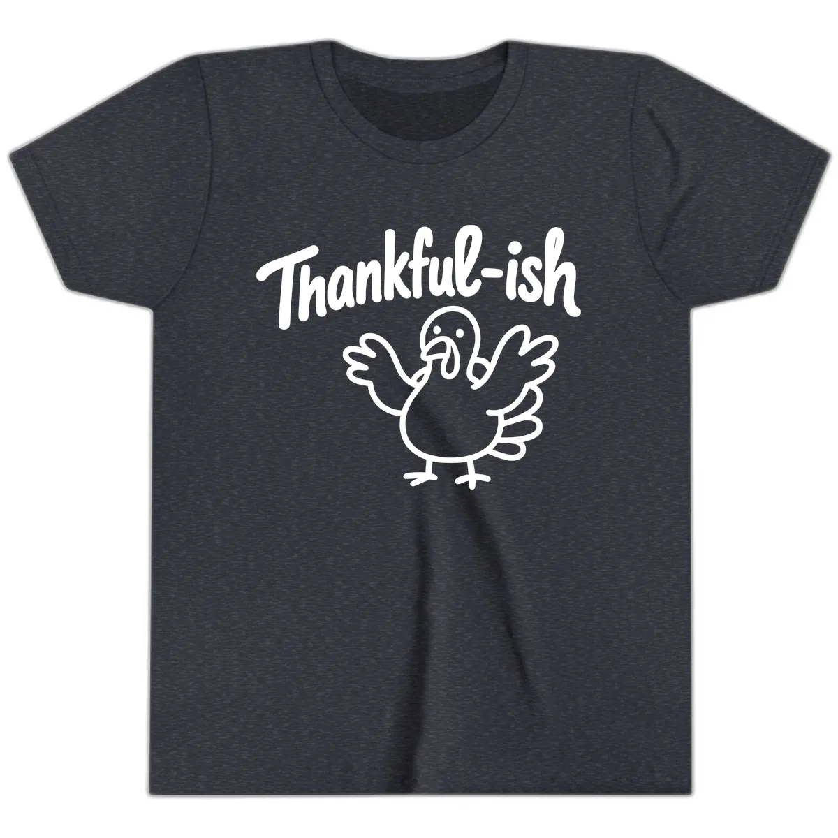 Thankful-ish Turkey Design Youth T-Shirt in Heather Navy
