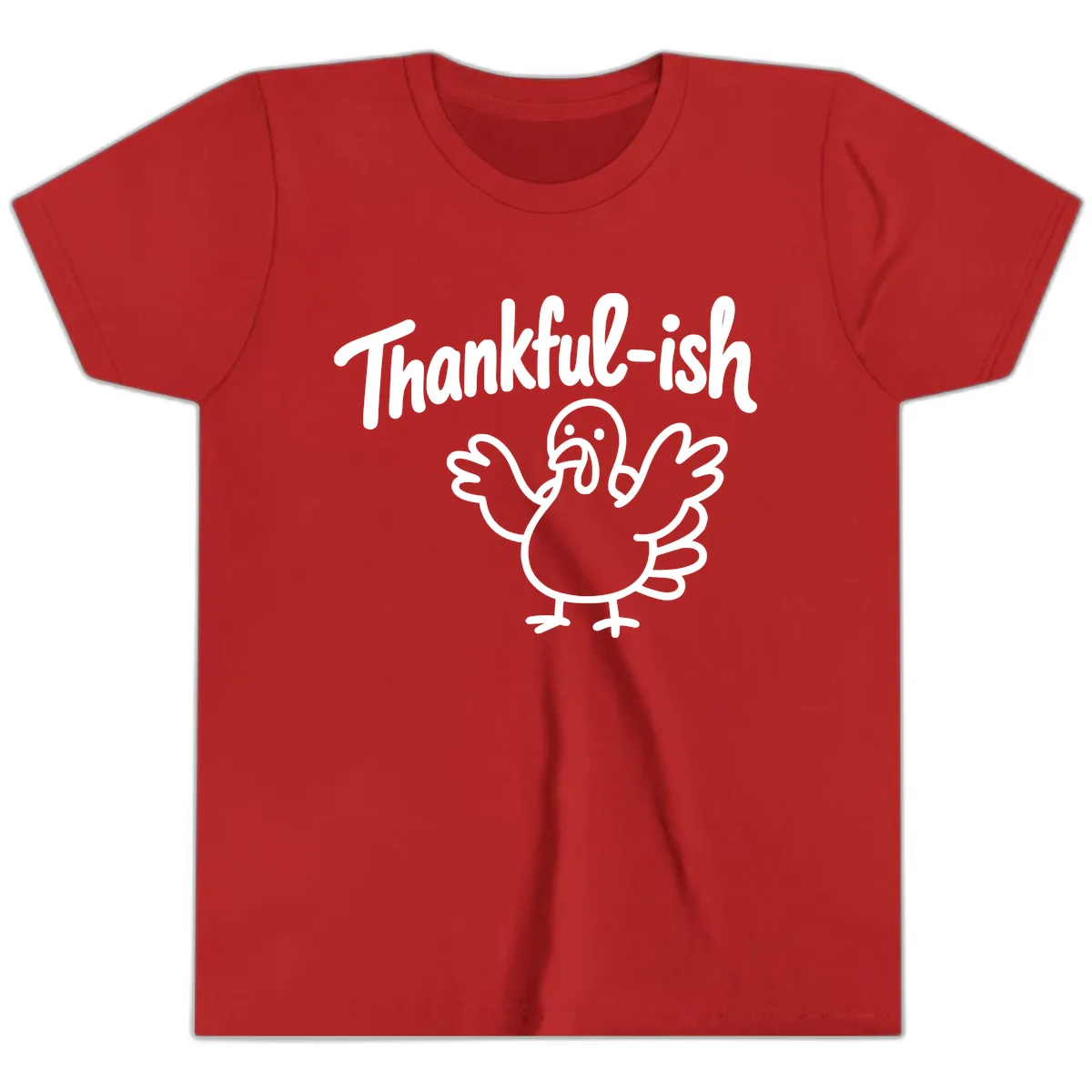 Thankful-ish Turkey Design Youth T-Shirt in Red