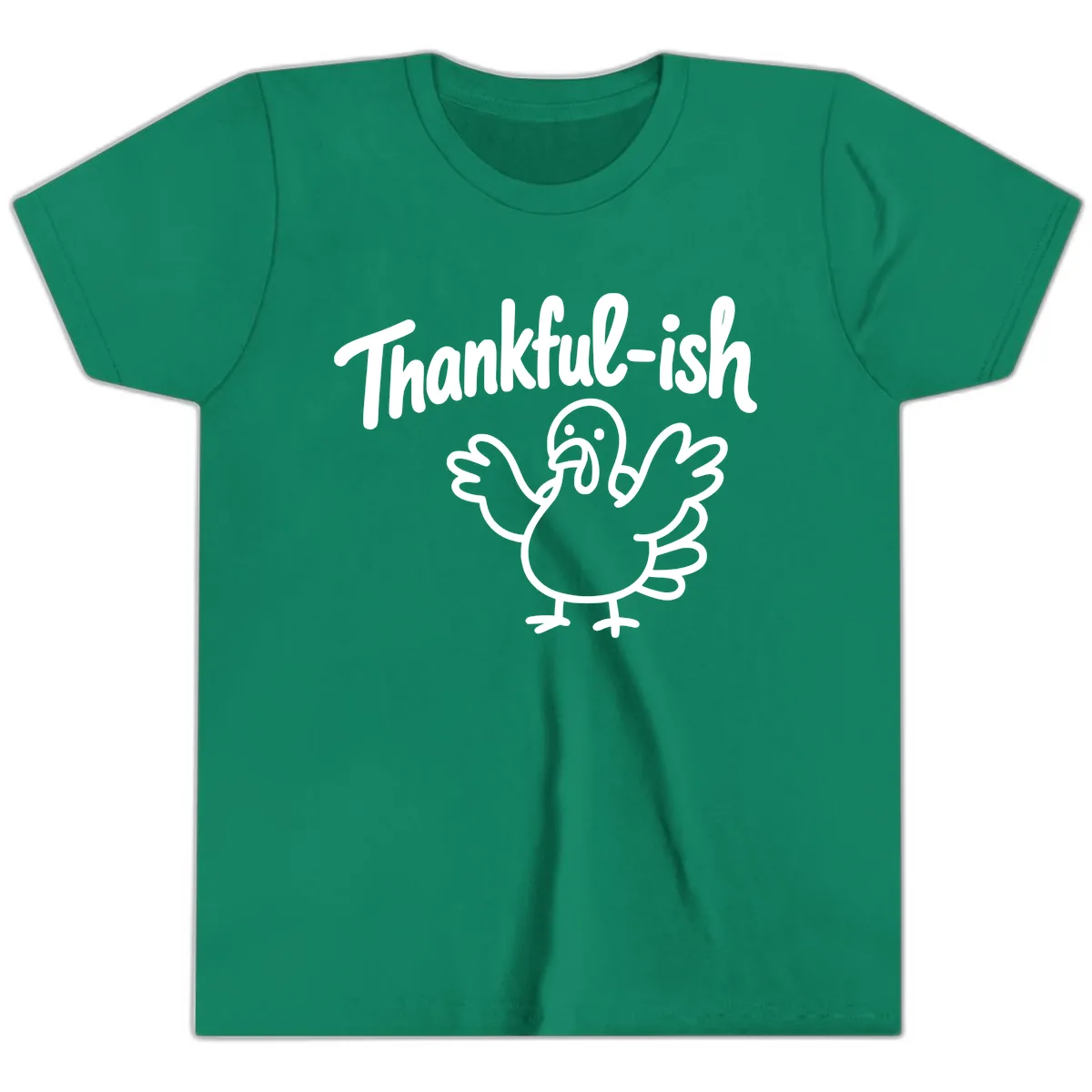 Thankful-ish Turkey Design Youth T-Shirt in Kelly