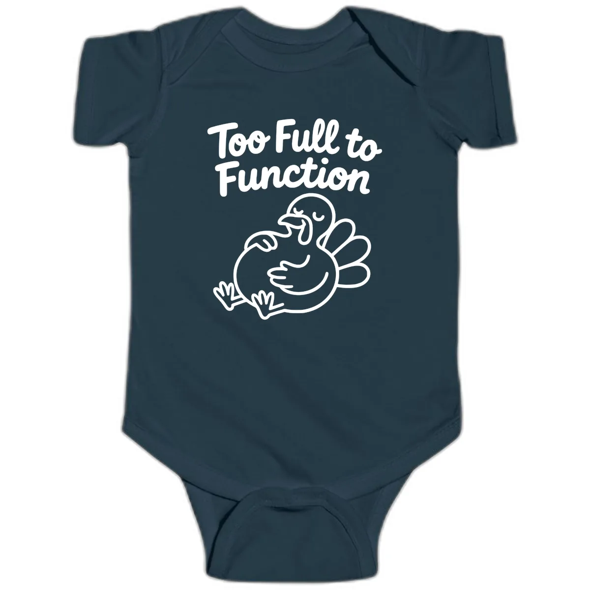 Too Full To Function Turkey Design Baby Onesie in Navy
