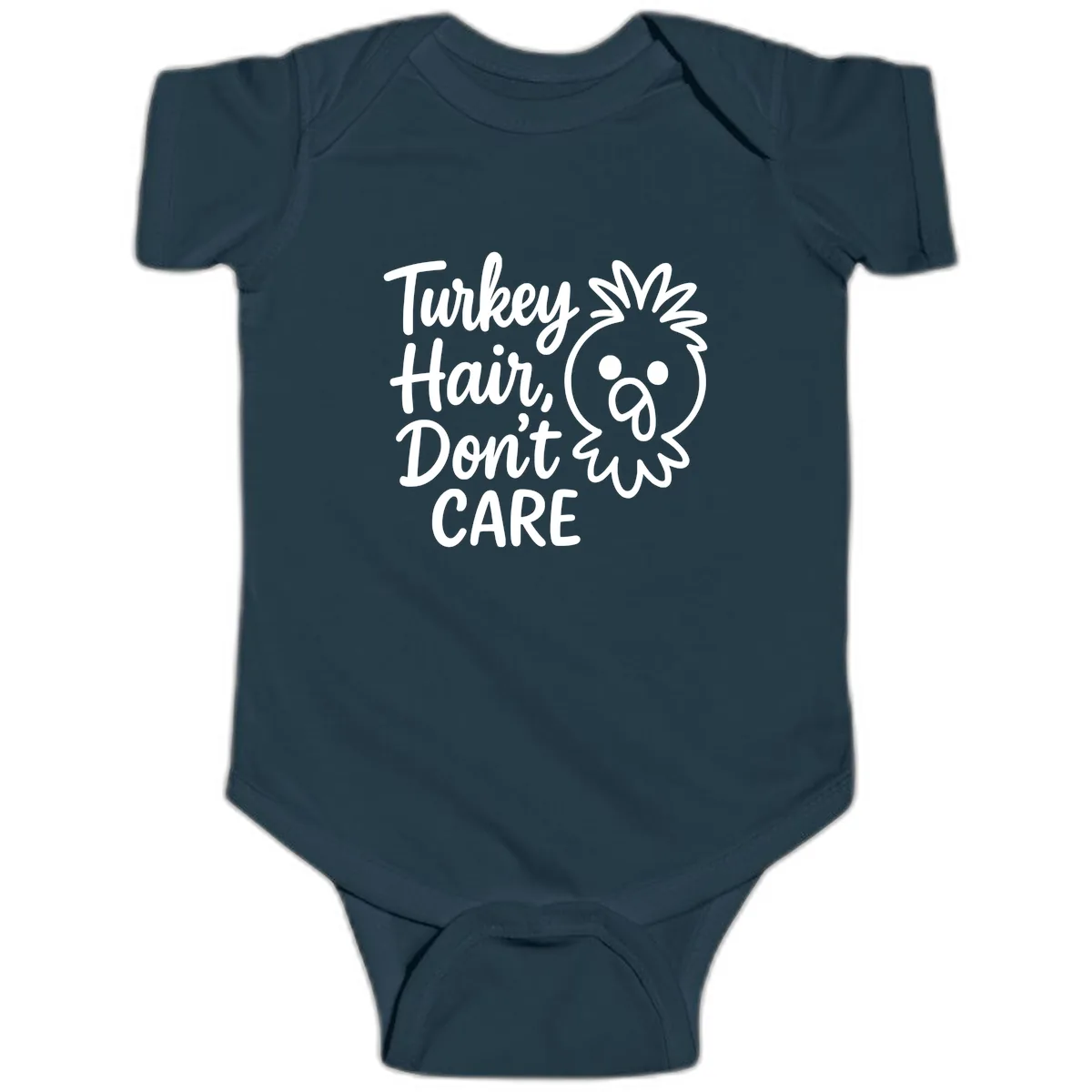 Turkey Hair Don't Care Baby Onesie in Navy