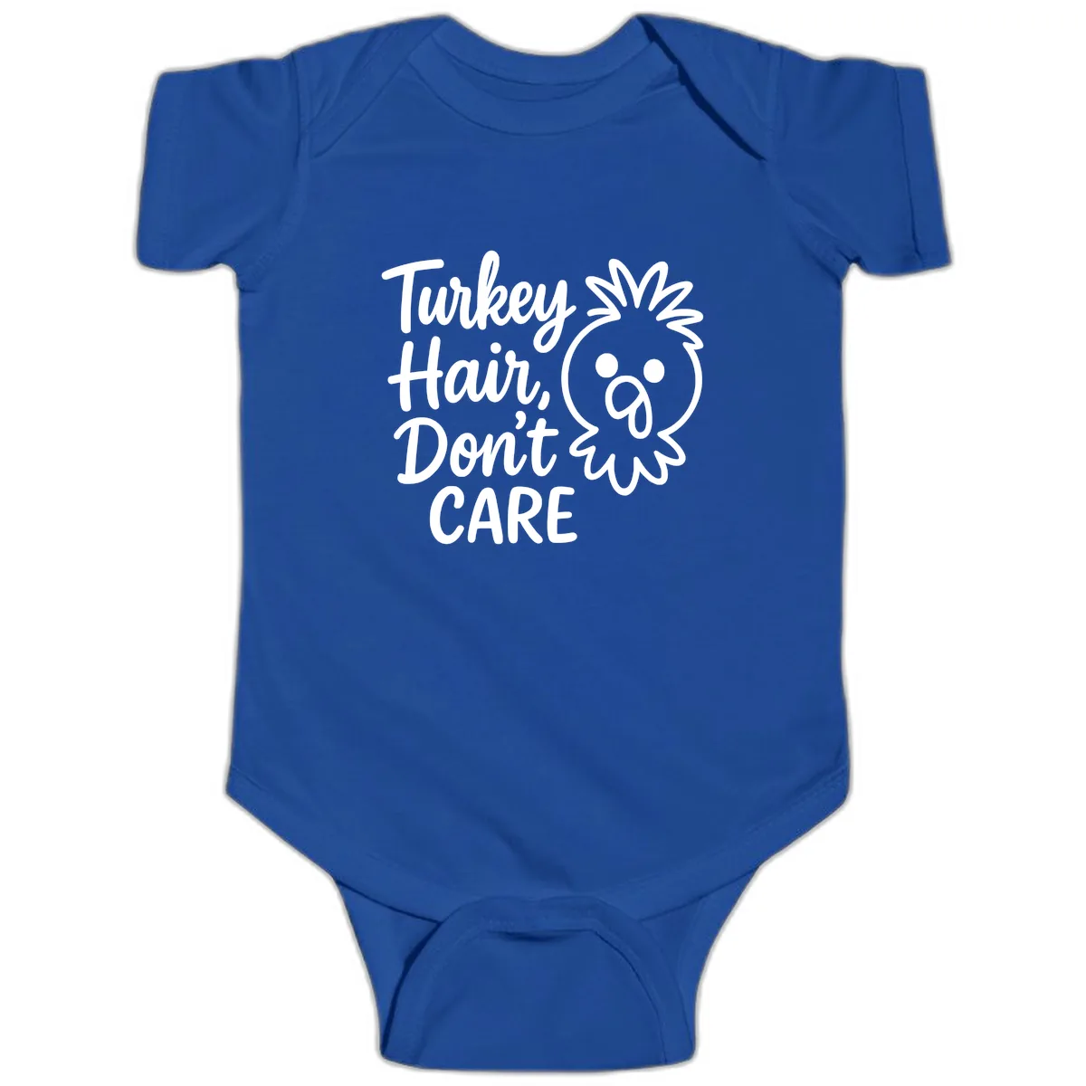 Turkey Hair Don't Care Baby Onesie in Royal