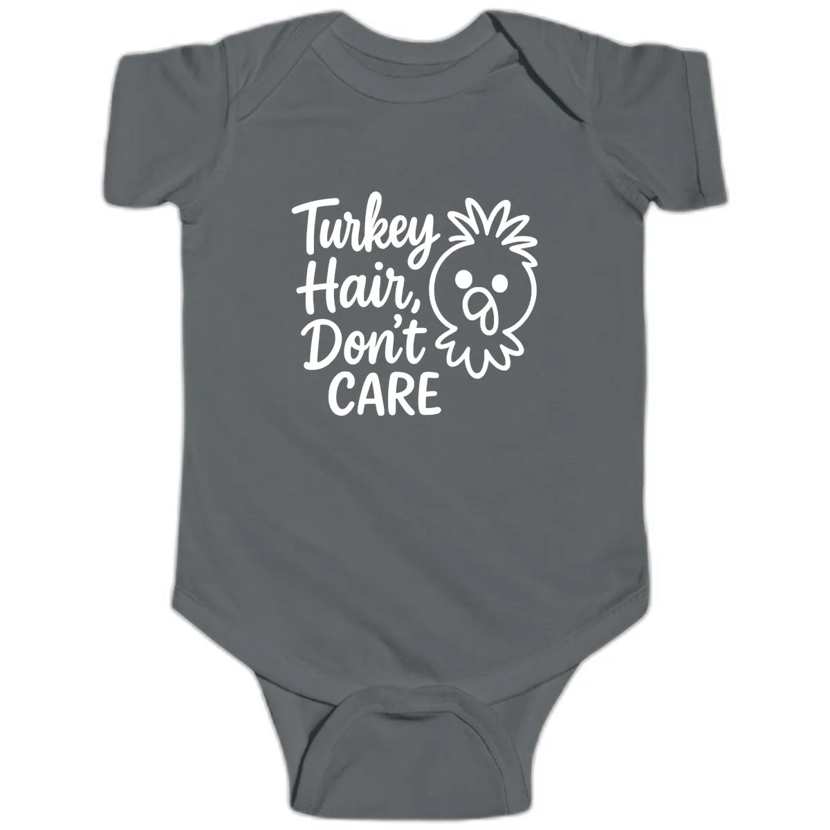 Turkey Hair Don't Care Baby Onesie in Charcoal