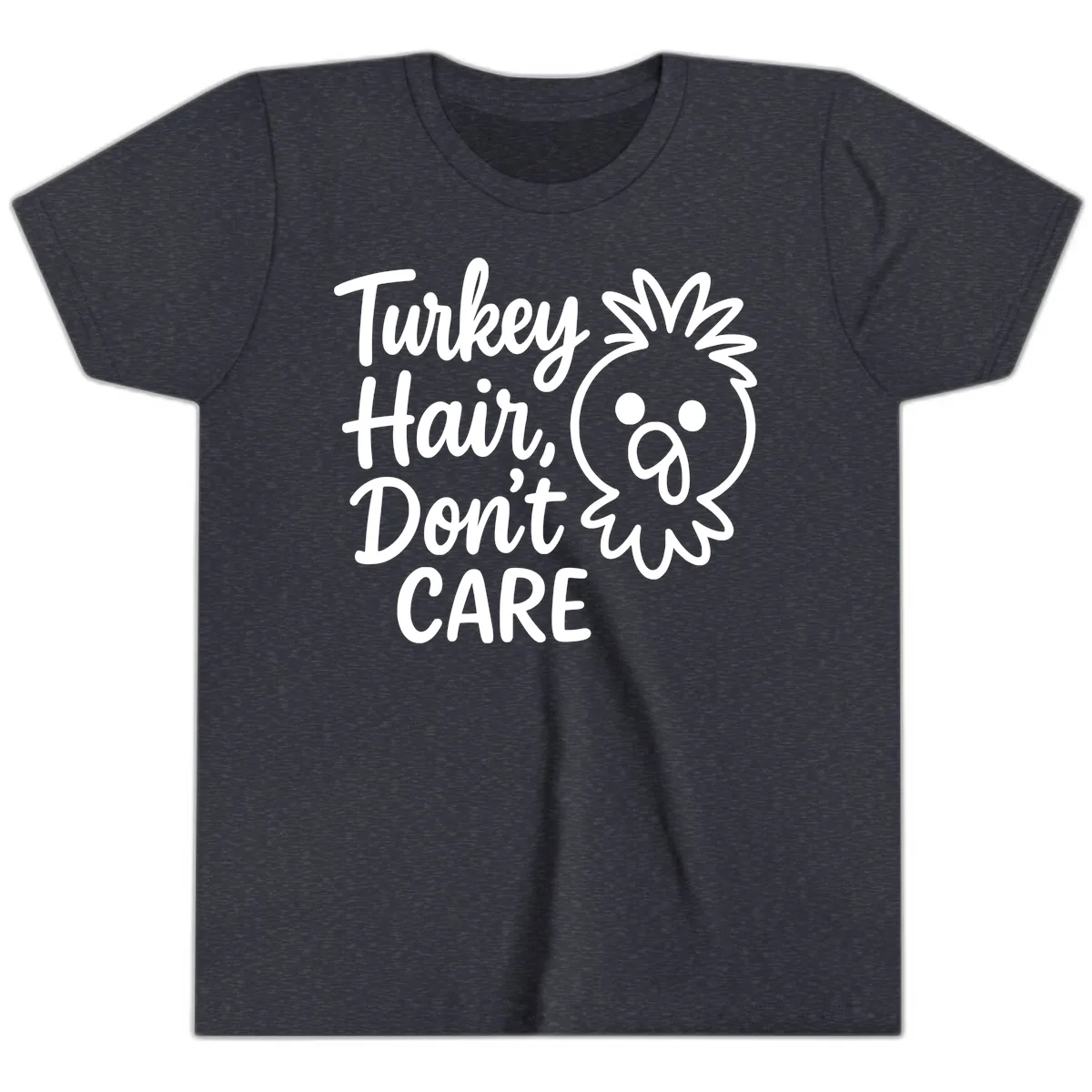 Turkey Hair Don't Care Youth T-Shirt in Heather Navy