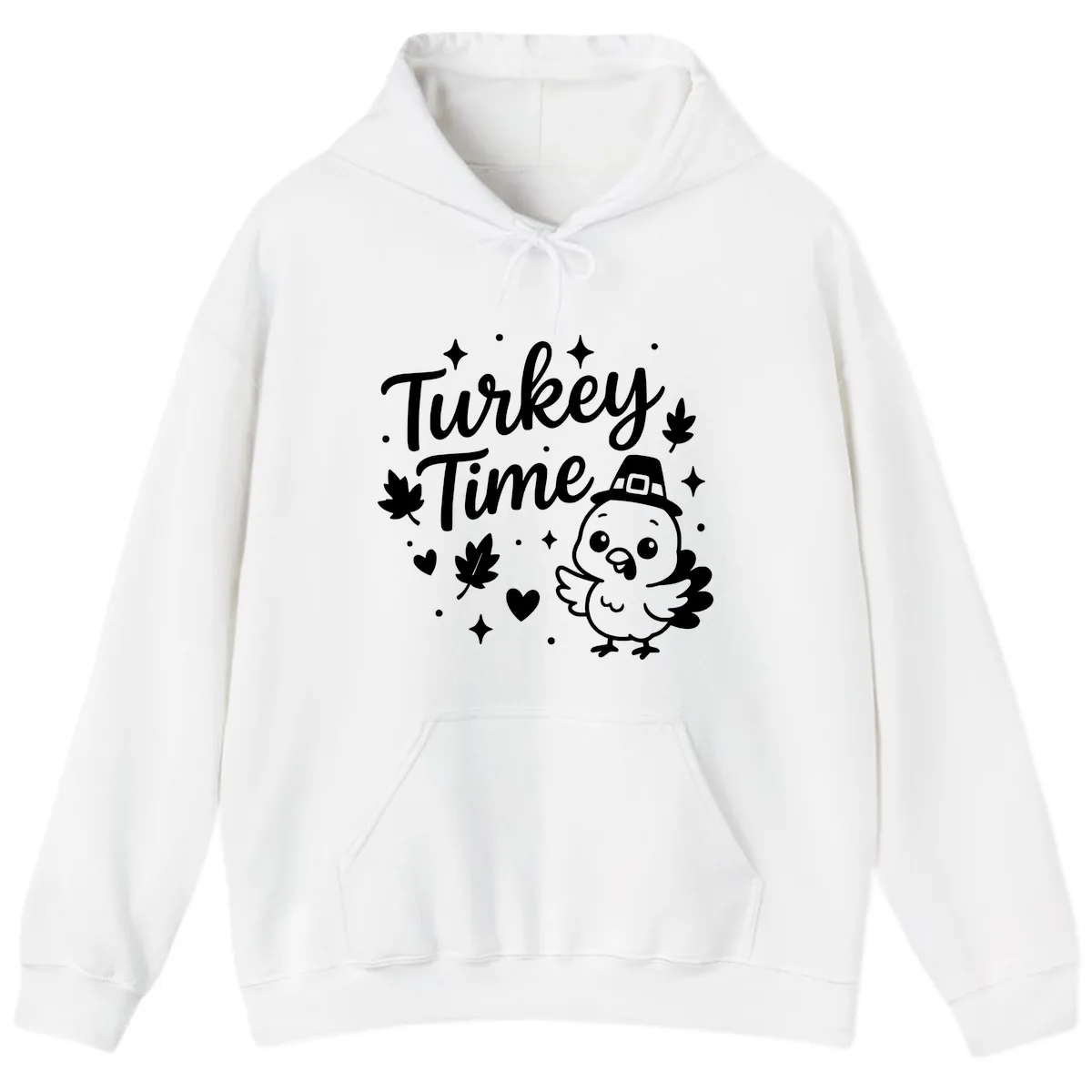 Cute Turkey Time Thanksgiving Design Hoodie in White