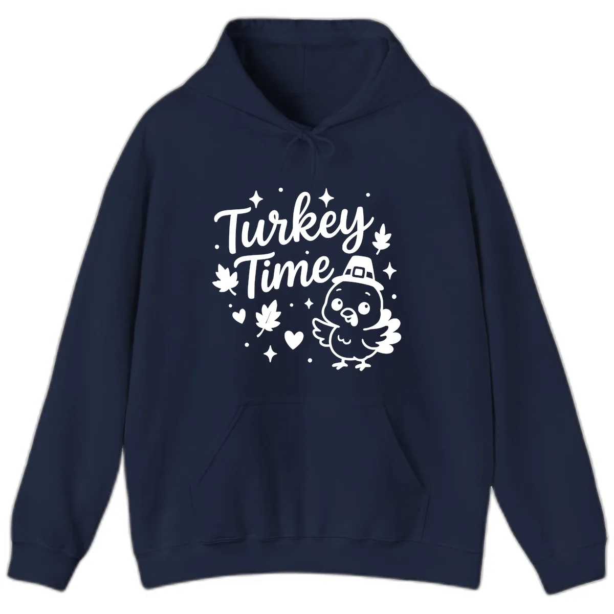 Cute Turkey Time Thanksgiving Design Hoodie in Navy