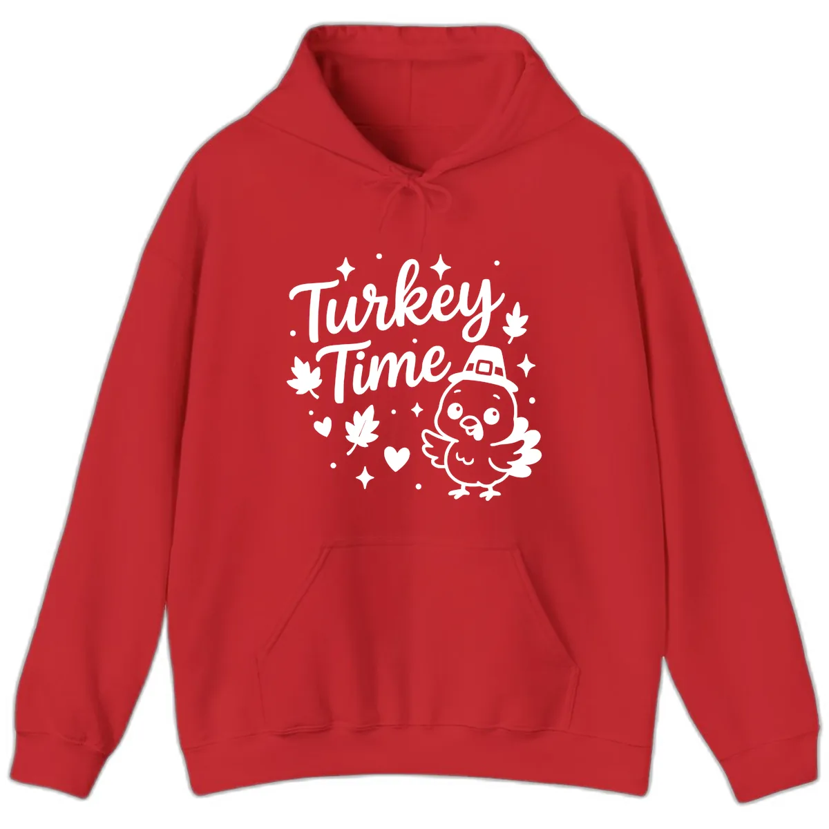 Cute Turkey Time Thanksgiving Design Hoodie in Red