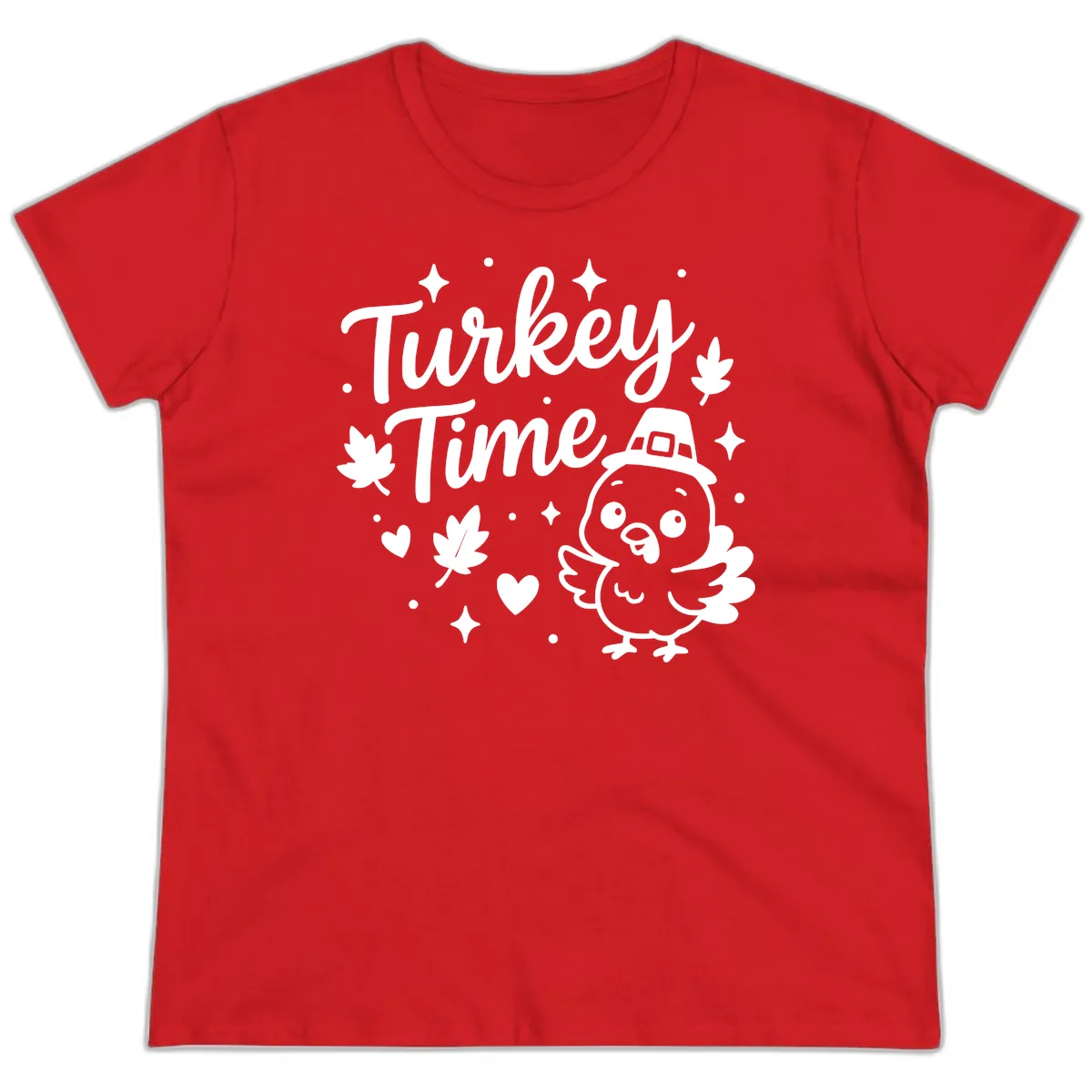 Cute Turkey Time Thanksgiving Design Ladies Tee in Red