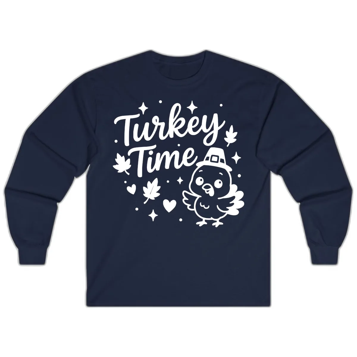 Cute Turkey Time Thanksgiving Design Long Sleeve in Navy