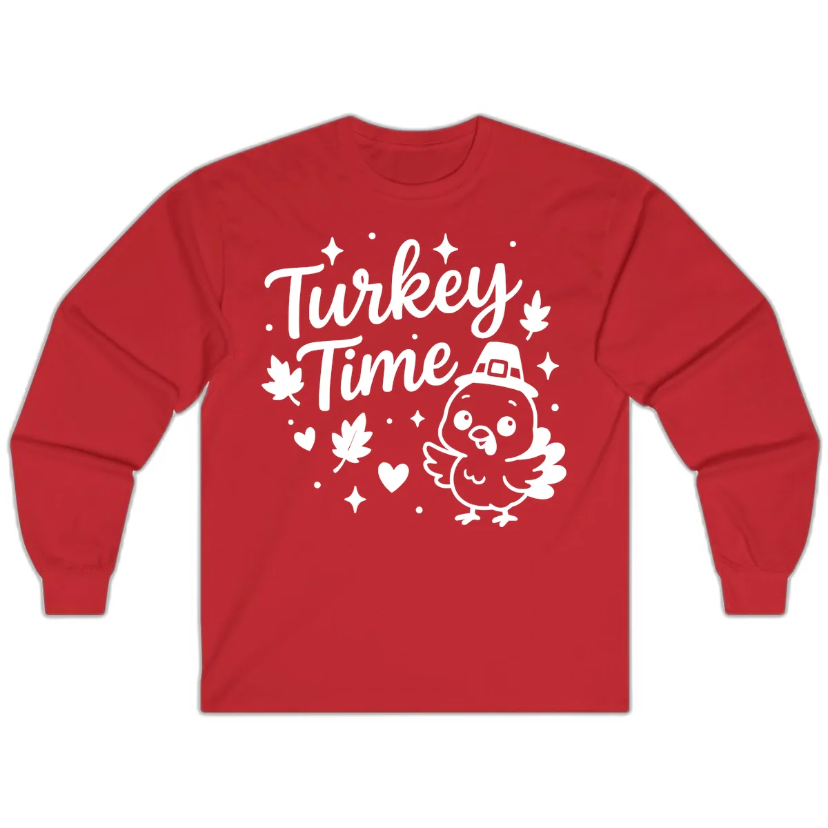 Cute Turkey Time Thanksgiving Design Long Sleeve in Red