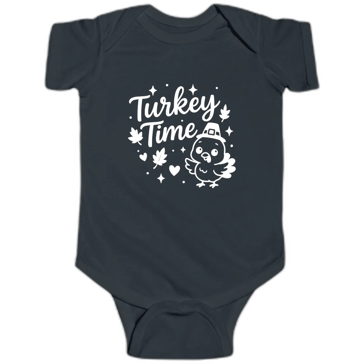 Cute Turkey Time Thanksgiving Design Baby Onesie in Black