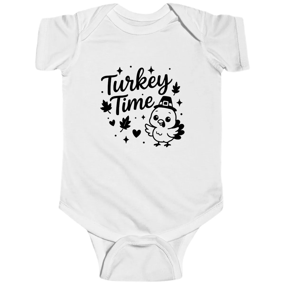 Cute Turkey Time Thanksgiving Design Baby Onesie in White