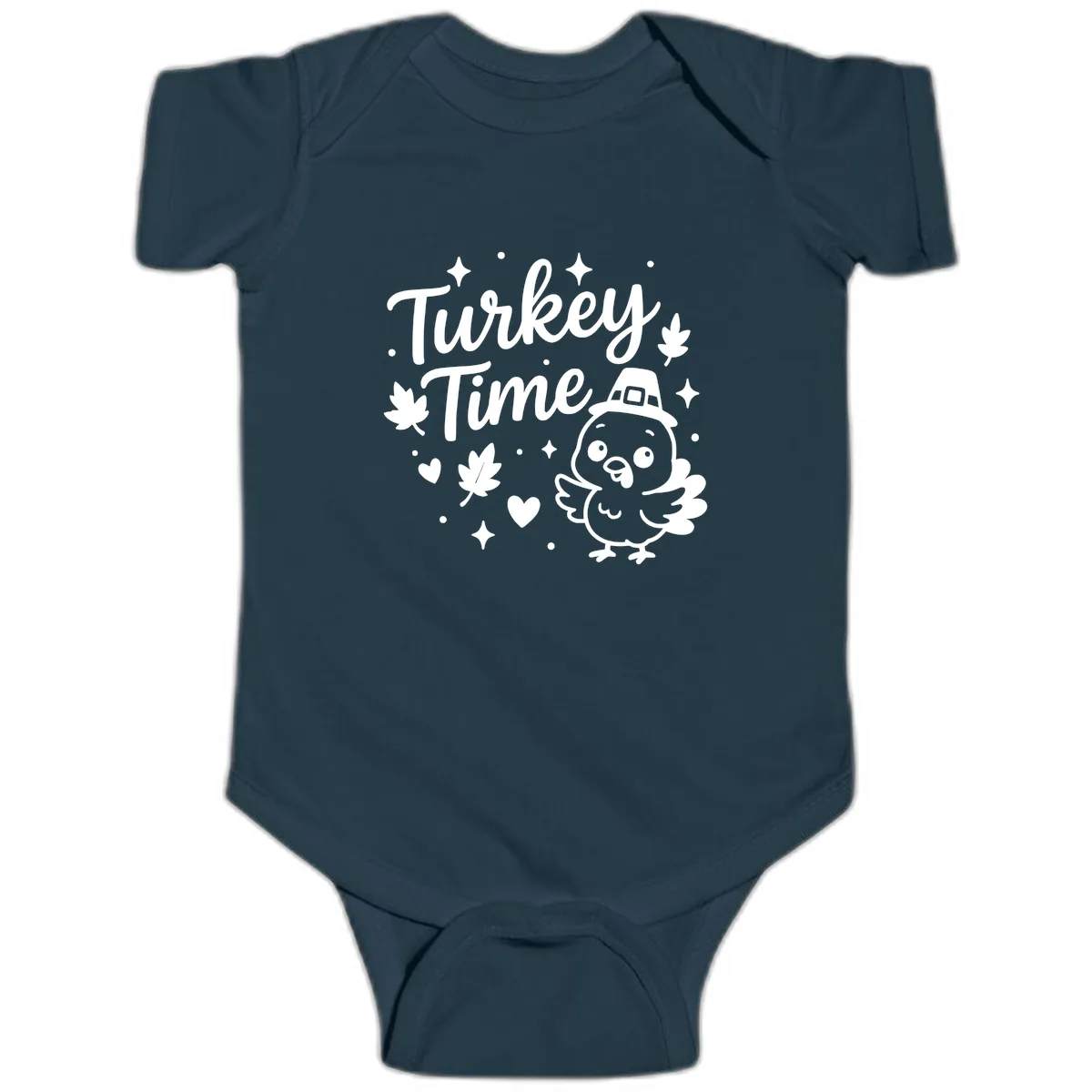 Cute Turkey Time Thanksgiving Design Baby Onesie in Navy