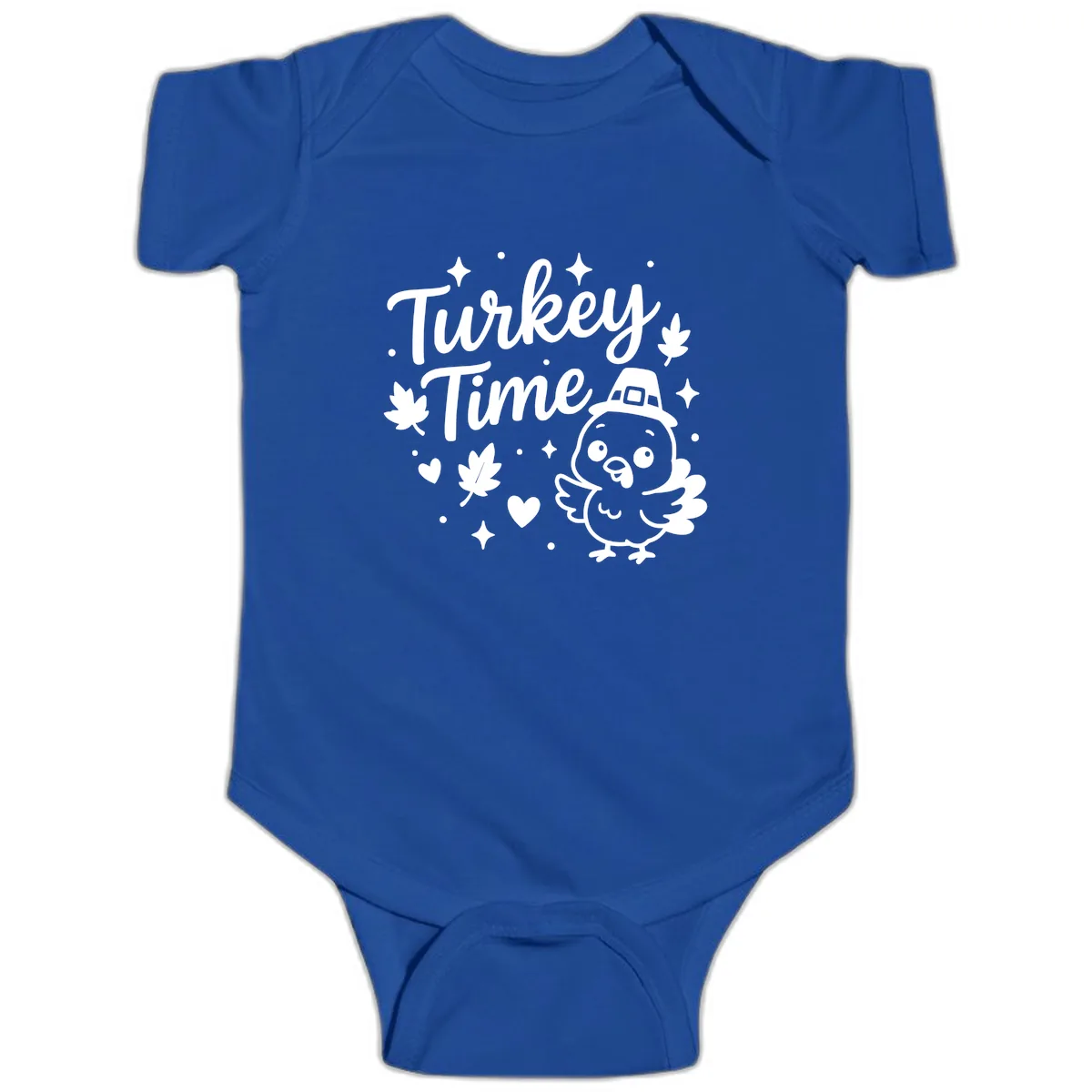 Cute Turkey Time Thanksgiving Design Baby Onesie in Royal