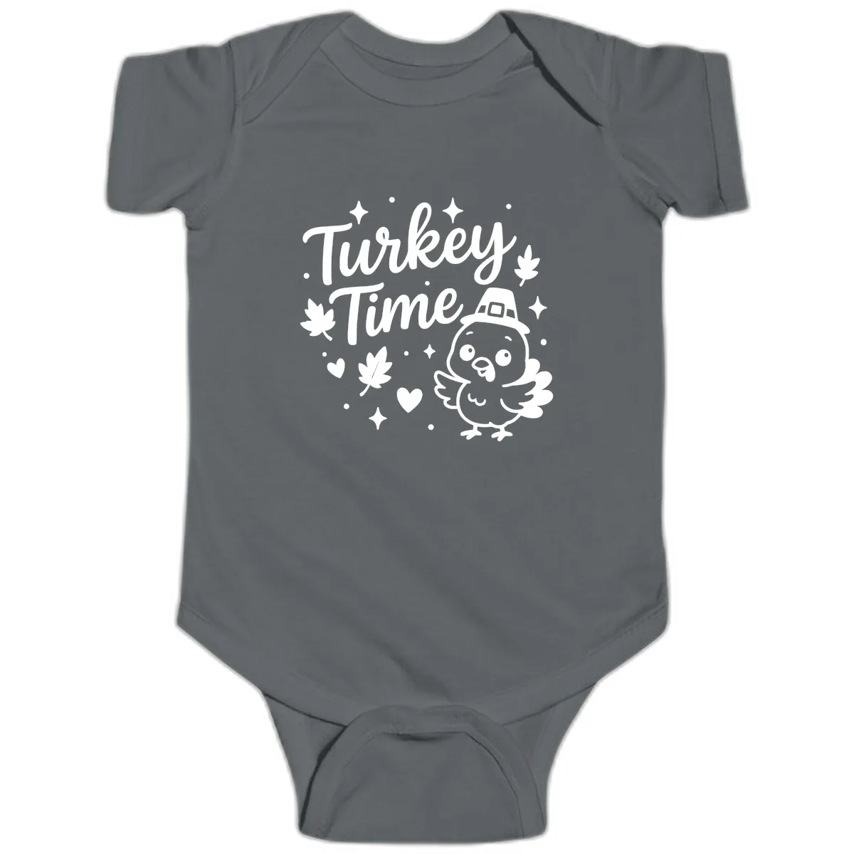 Cute Turkey Time Thanksgiving Design Baby Onesie in Charcoal