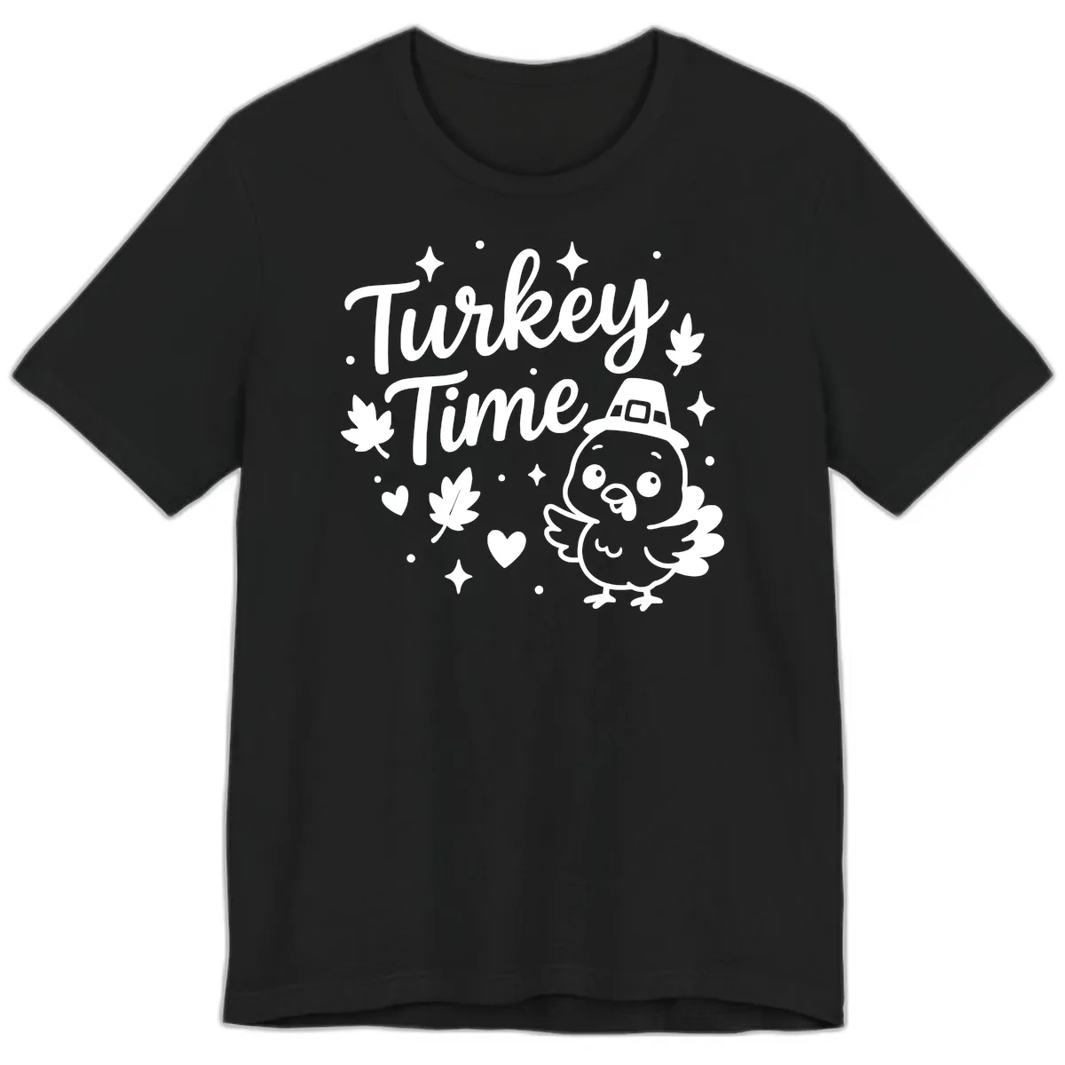 Cute Turkey Time Thanksgiving Design Premium T-Shirt in Black