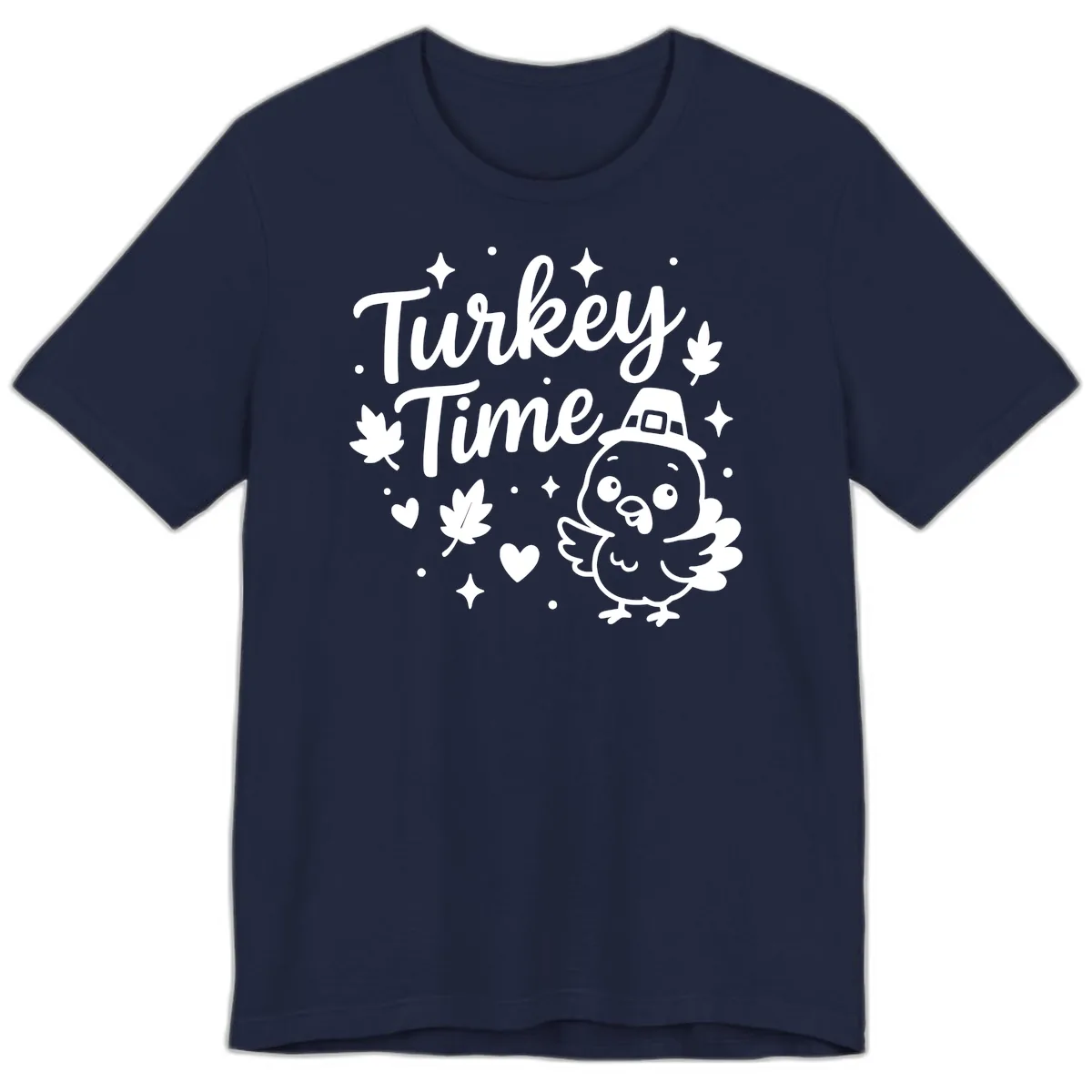Cute Turkey Time Thanksgiving Design Premium T-Shirt in Navy