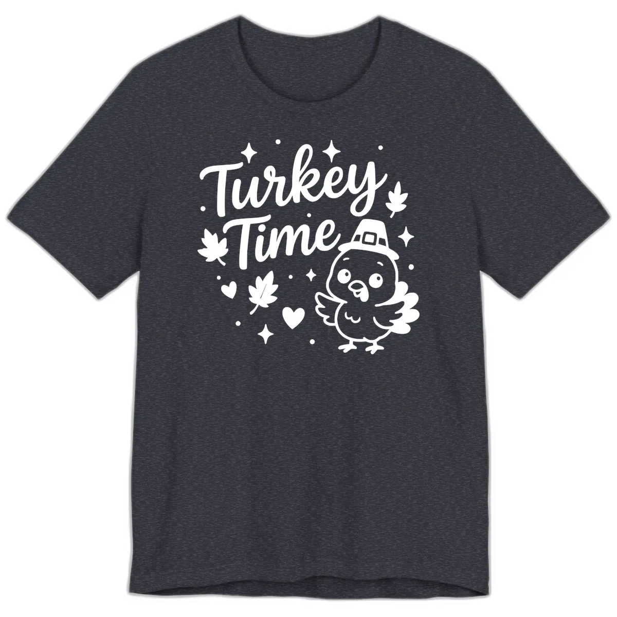 Cute Turkey Time Thanksgiving Design Premium T-Shirt in Heather Navy
