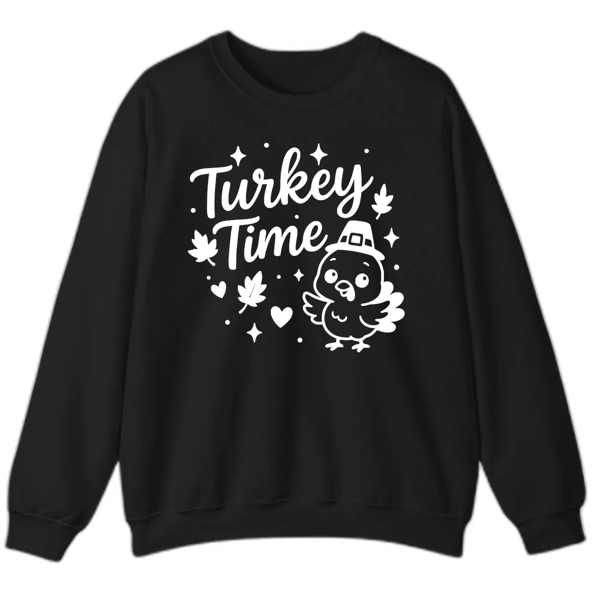 Cute Turkey Time Thanksgiving Design Sweatshirt in Black