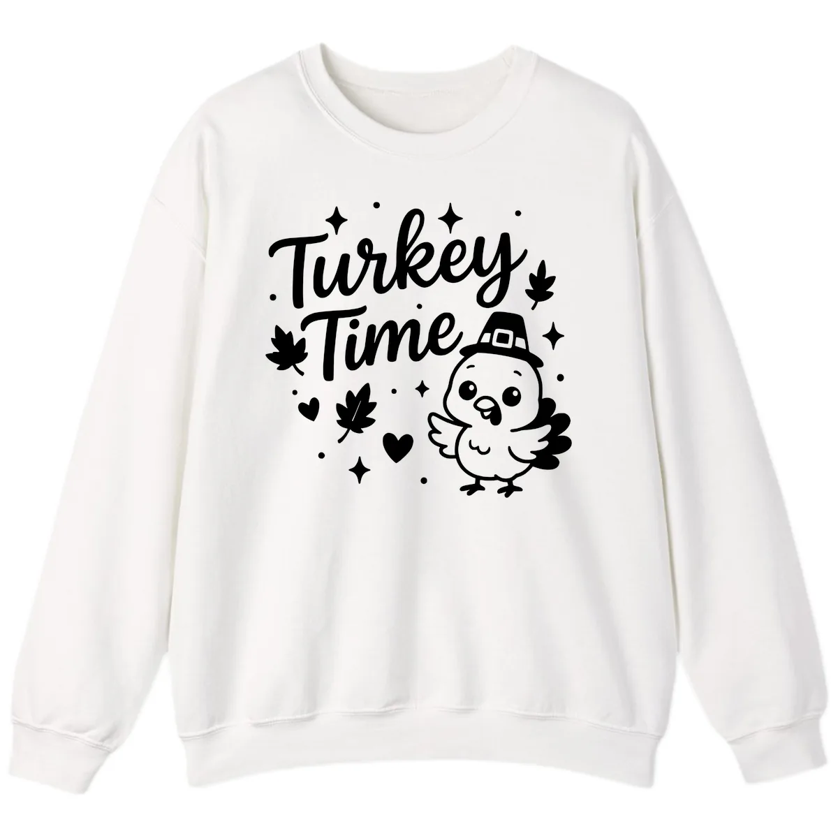 Cute Turkey Time Thanksgiving Design Sweatshirt in White