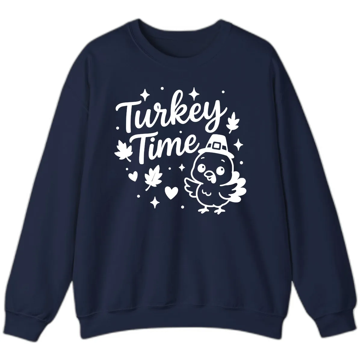 Cute Turkey Time Thanksgiving Design Sweatshirt in Navy