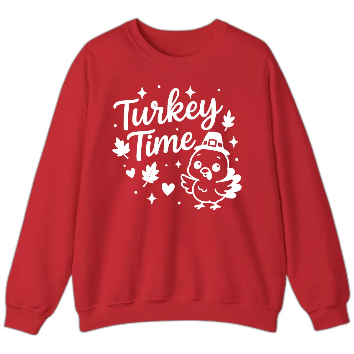 Cute Turkey Time Thanksgiving Design Sweatshirt in Red