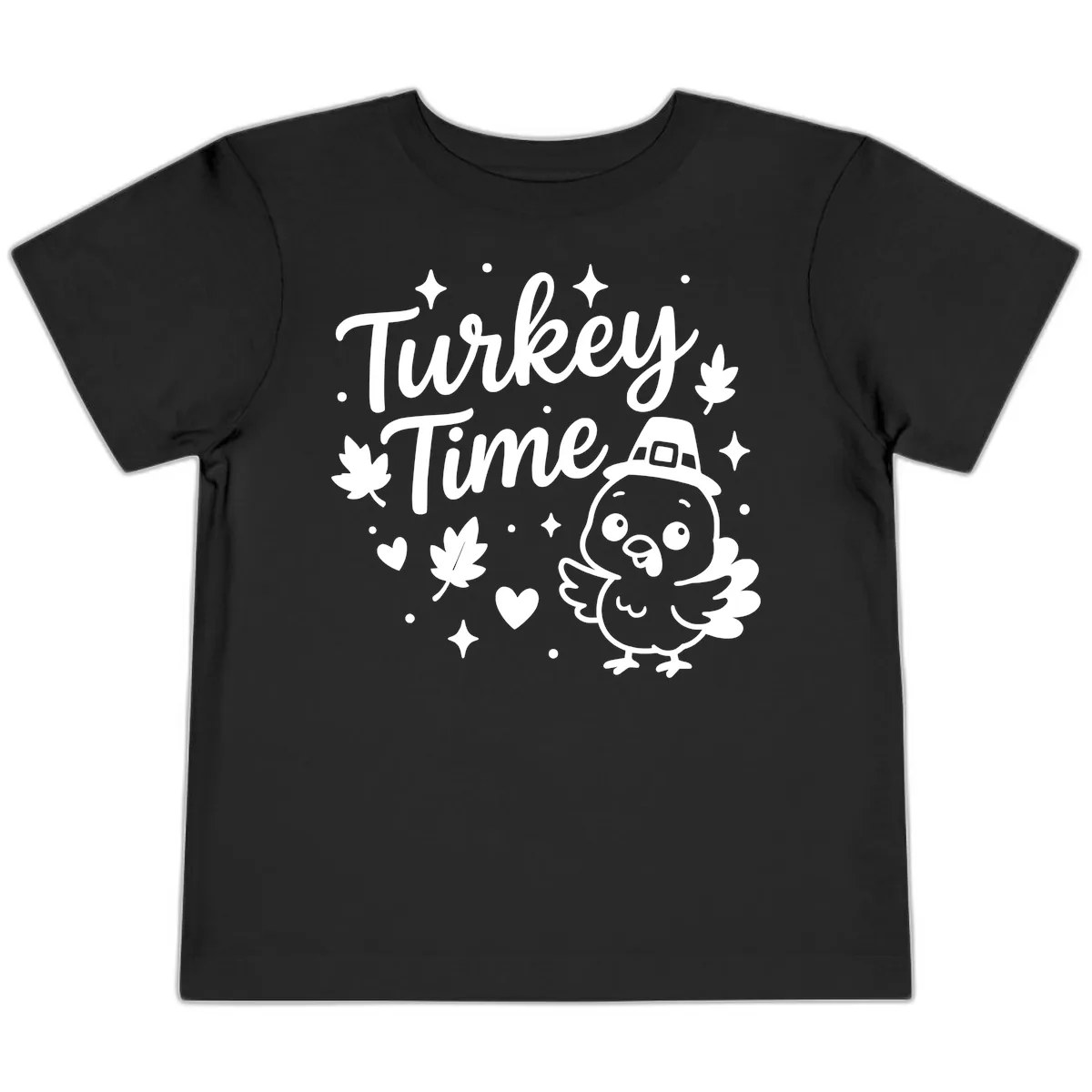 Cute Turkey Time Thanksgiving Design Toddler T-Shirt in Black
