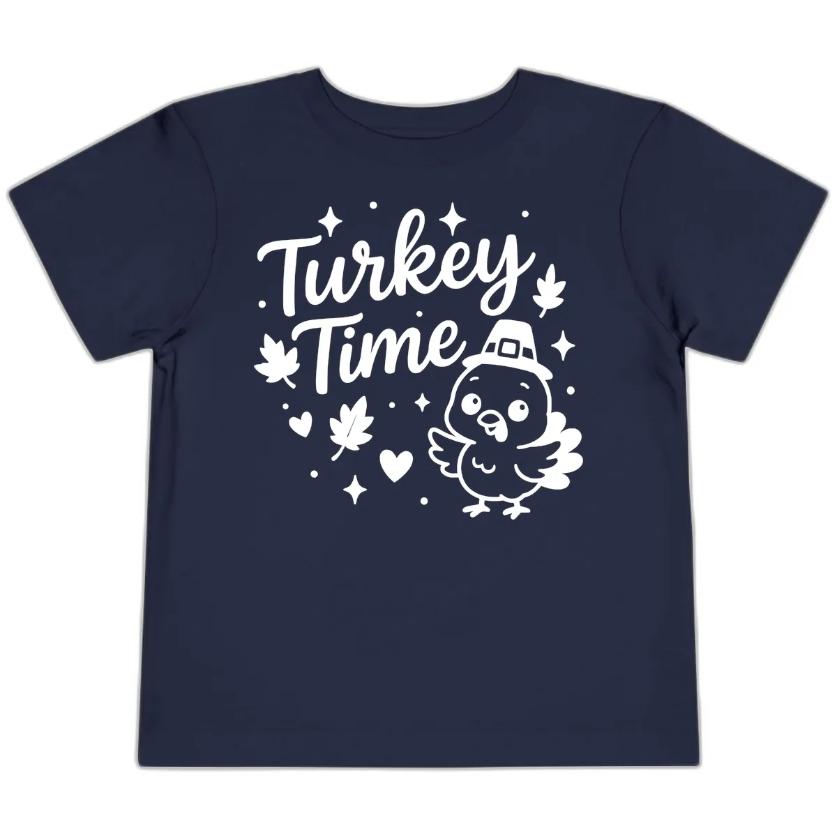 Cute Turkey Time Thanksgiving Design Toddler T-Shirt in Navy