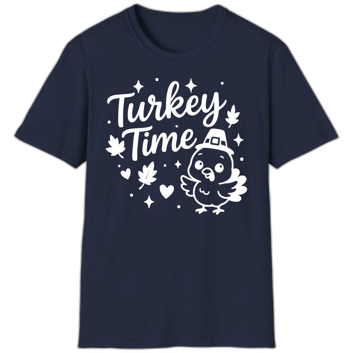 Cute Turkey Time Thanksgiving Design T-Shirt in Navy