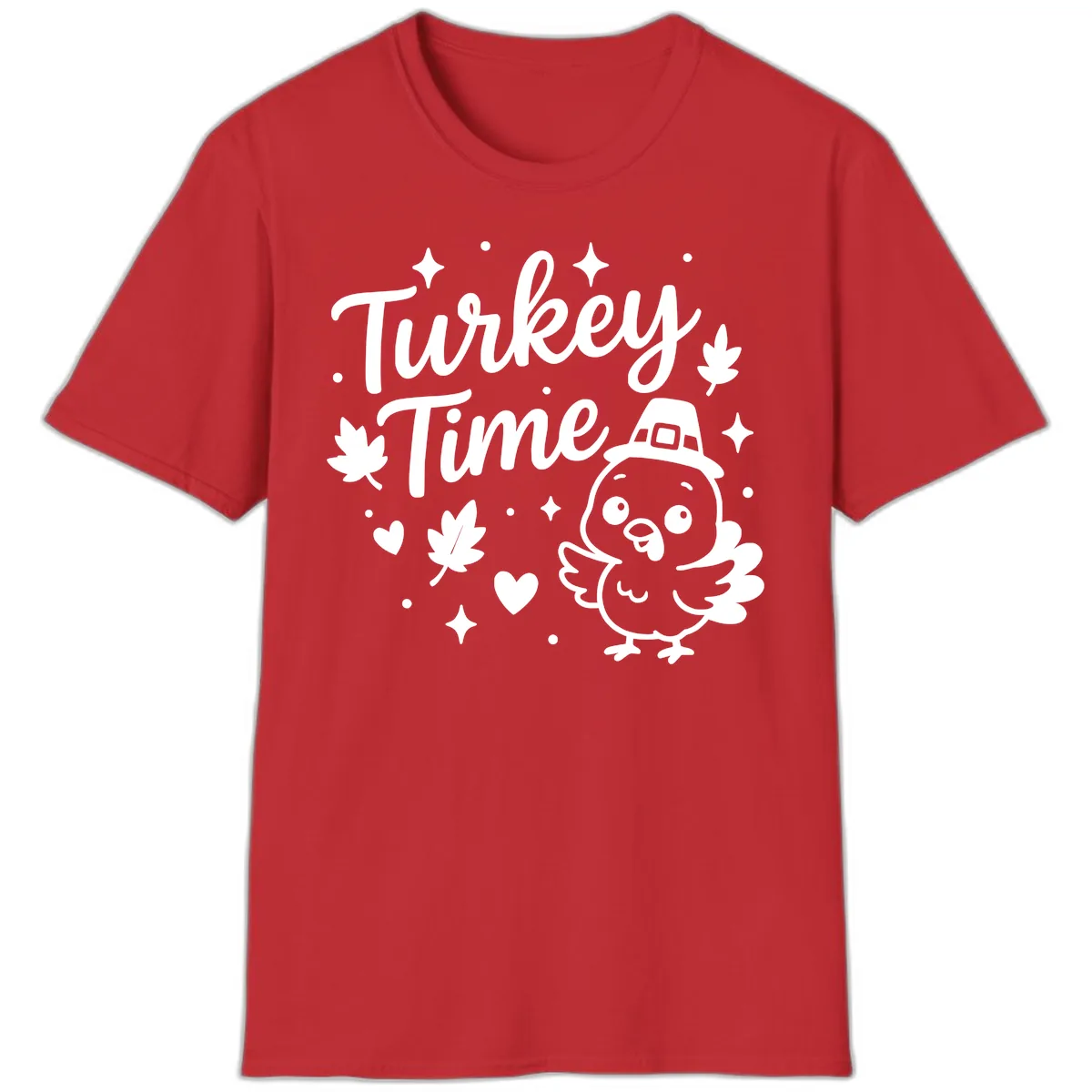 Cute Turkey Time Thanksgiving Design T-Shirt in Red