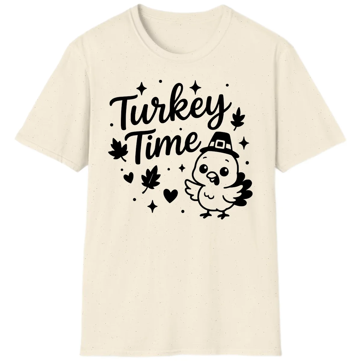 Cute Turkey Time Thanksgiving Design T-Shirt in Natural